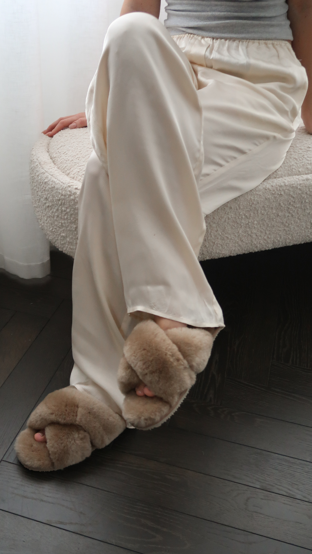 Athena Sheepskin Crossover Slippers - Camel