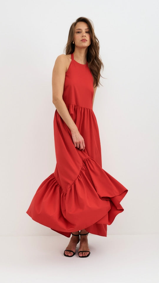 Juno Halter Neck Dress - Red
