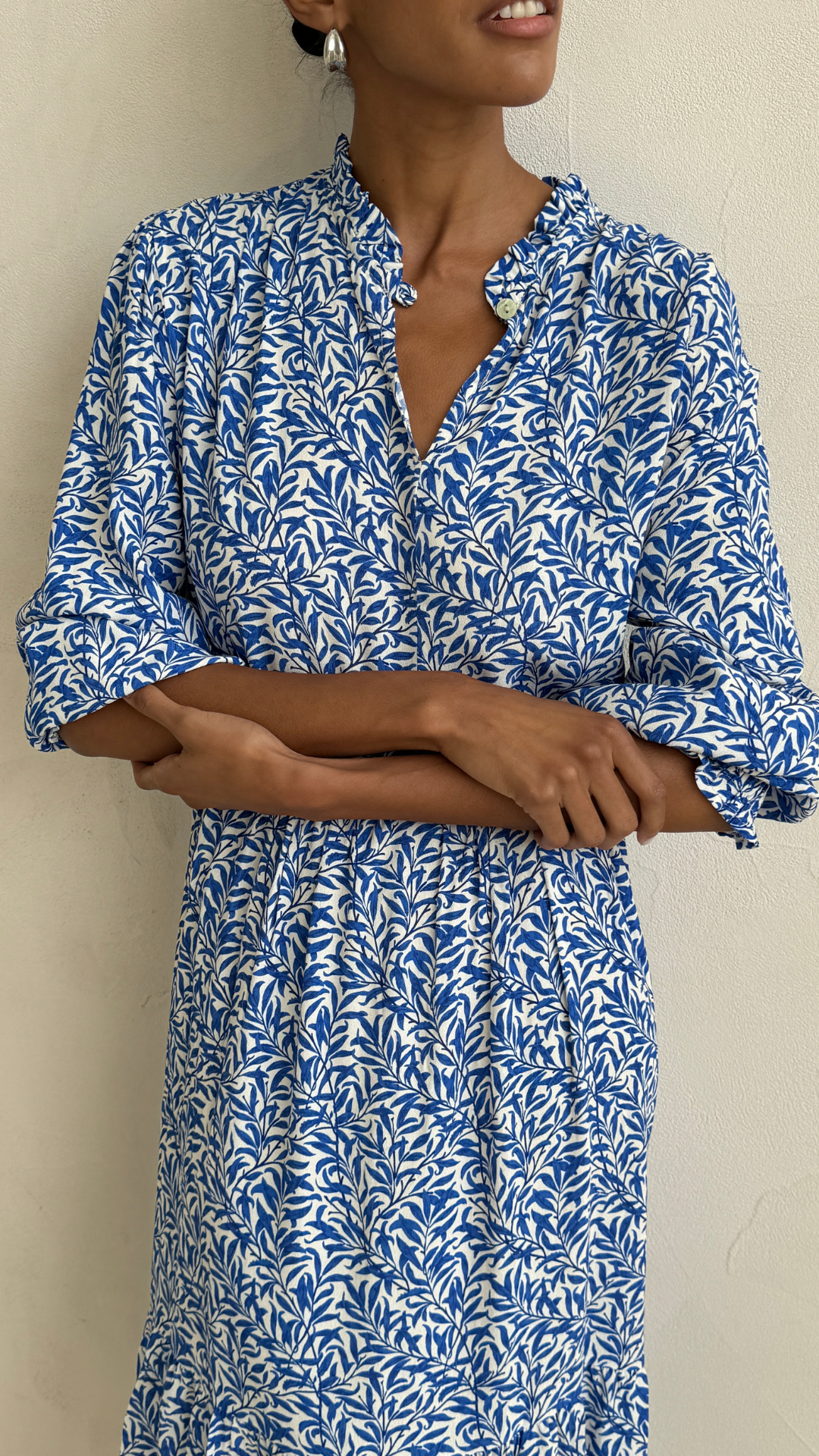 Olivia Dress - Blue Leaf Print