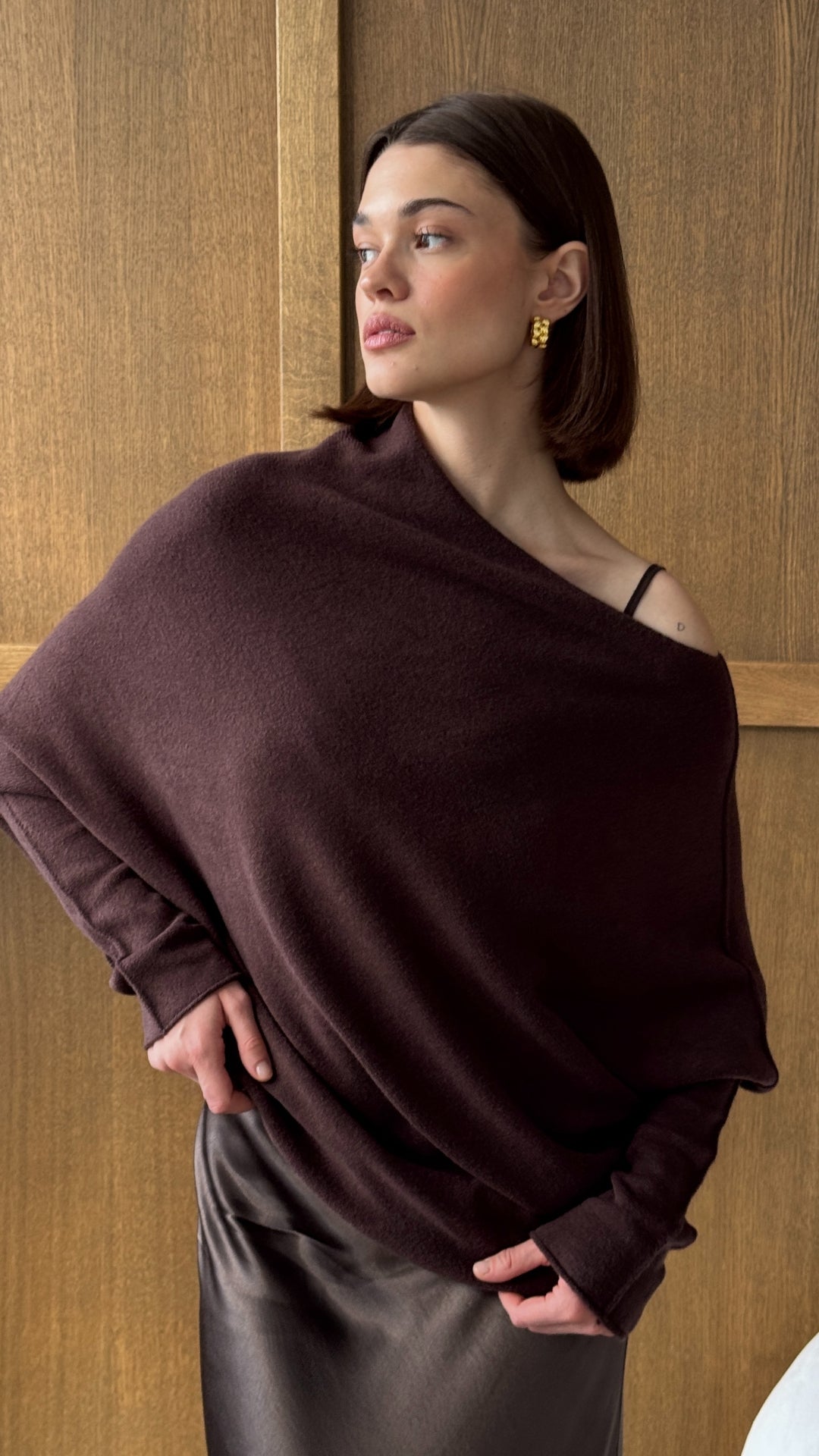 Natalie Asymmetric Sweater - Dark Espresso