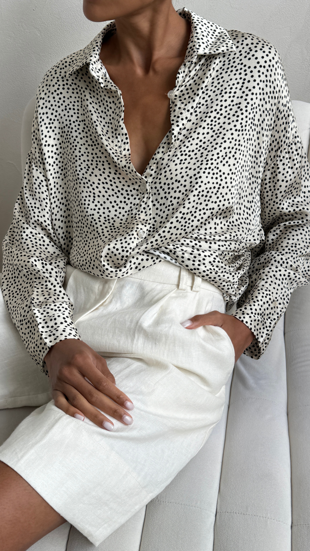 Rhea Silk Shirt - Ivory Polka Dots