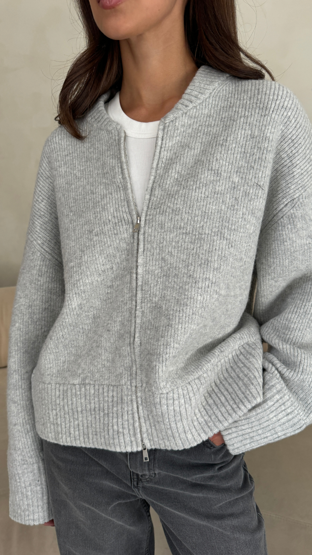 Zoey Zip Cardigan - Silver Grey