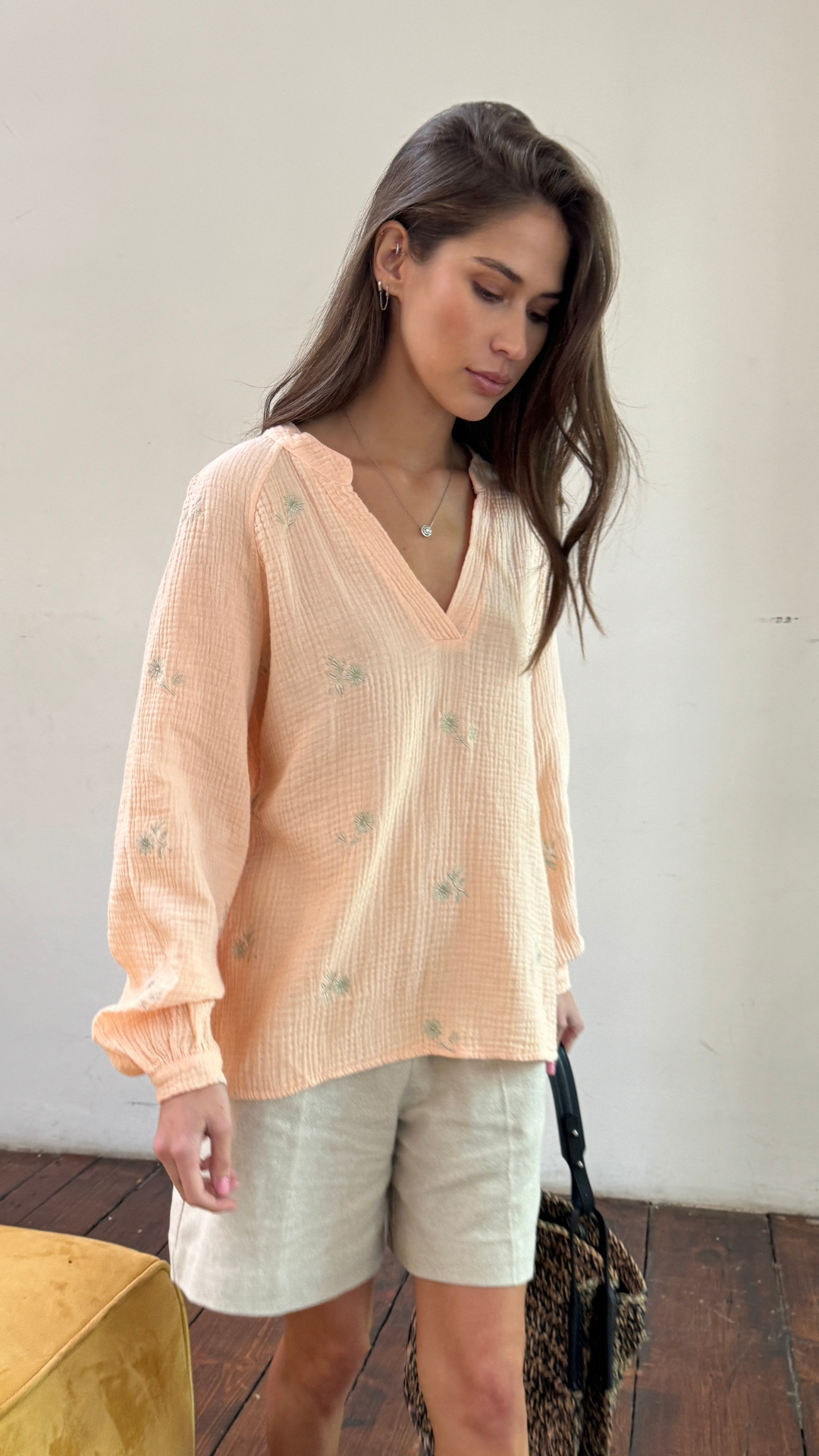 Zaina Embroidered Top - Apricot