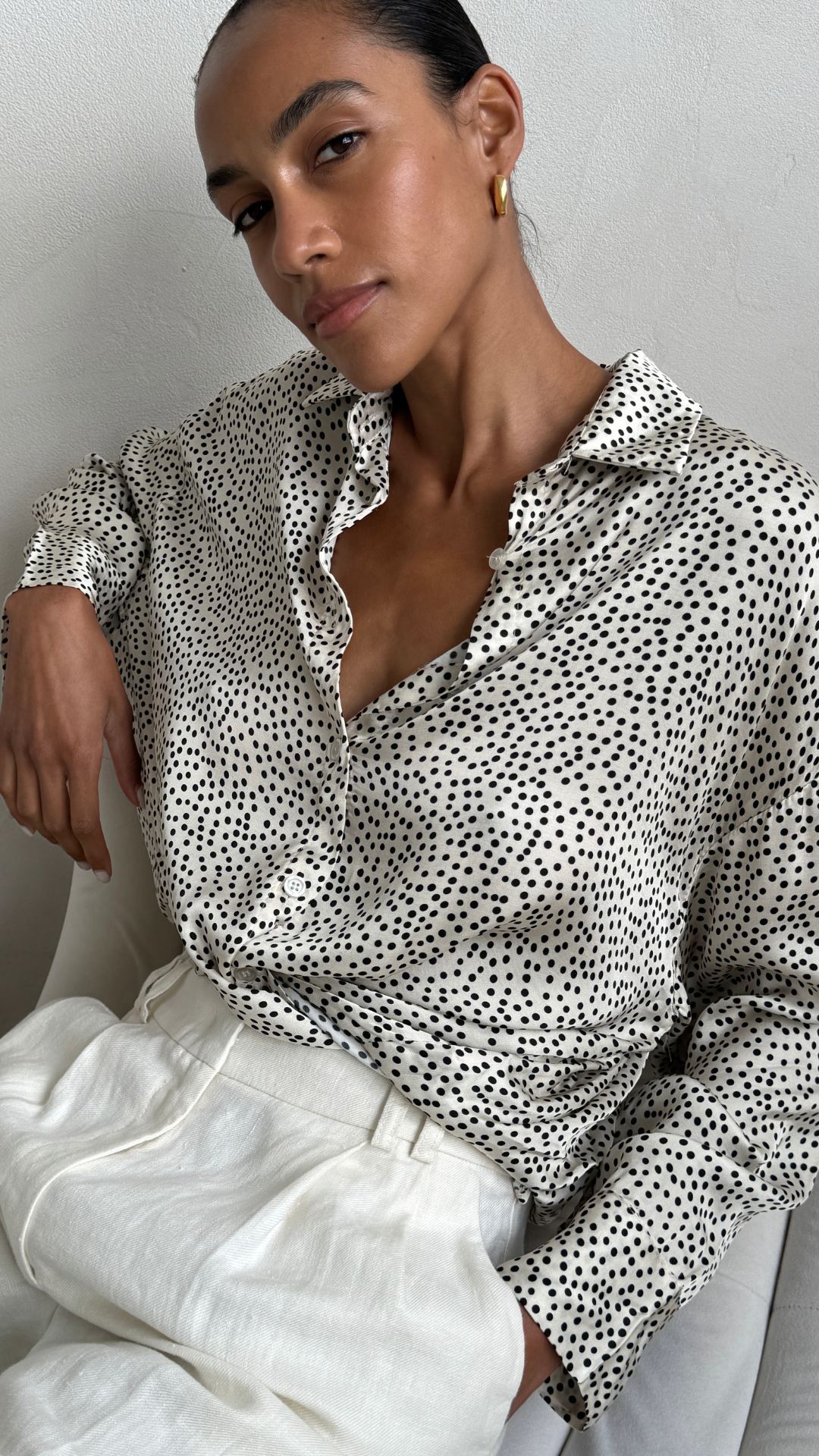 Rhea Silk Shirt - Ivory Polka Dots