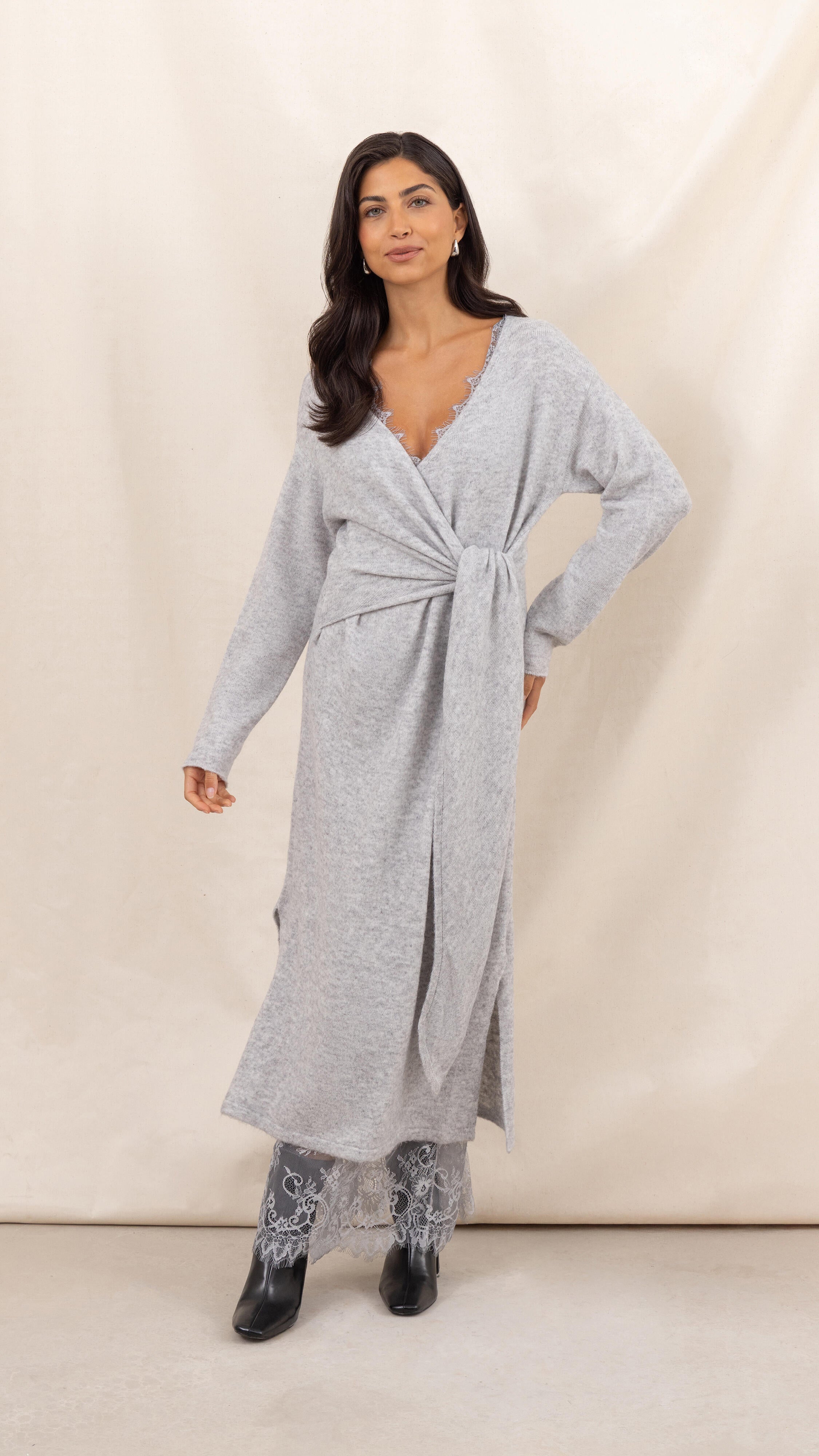 Keira Knit Wrap Dress - Cloud Grey