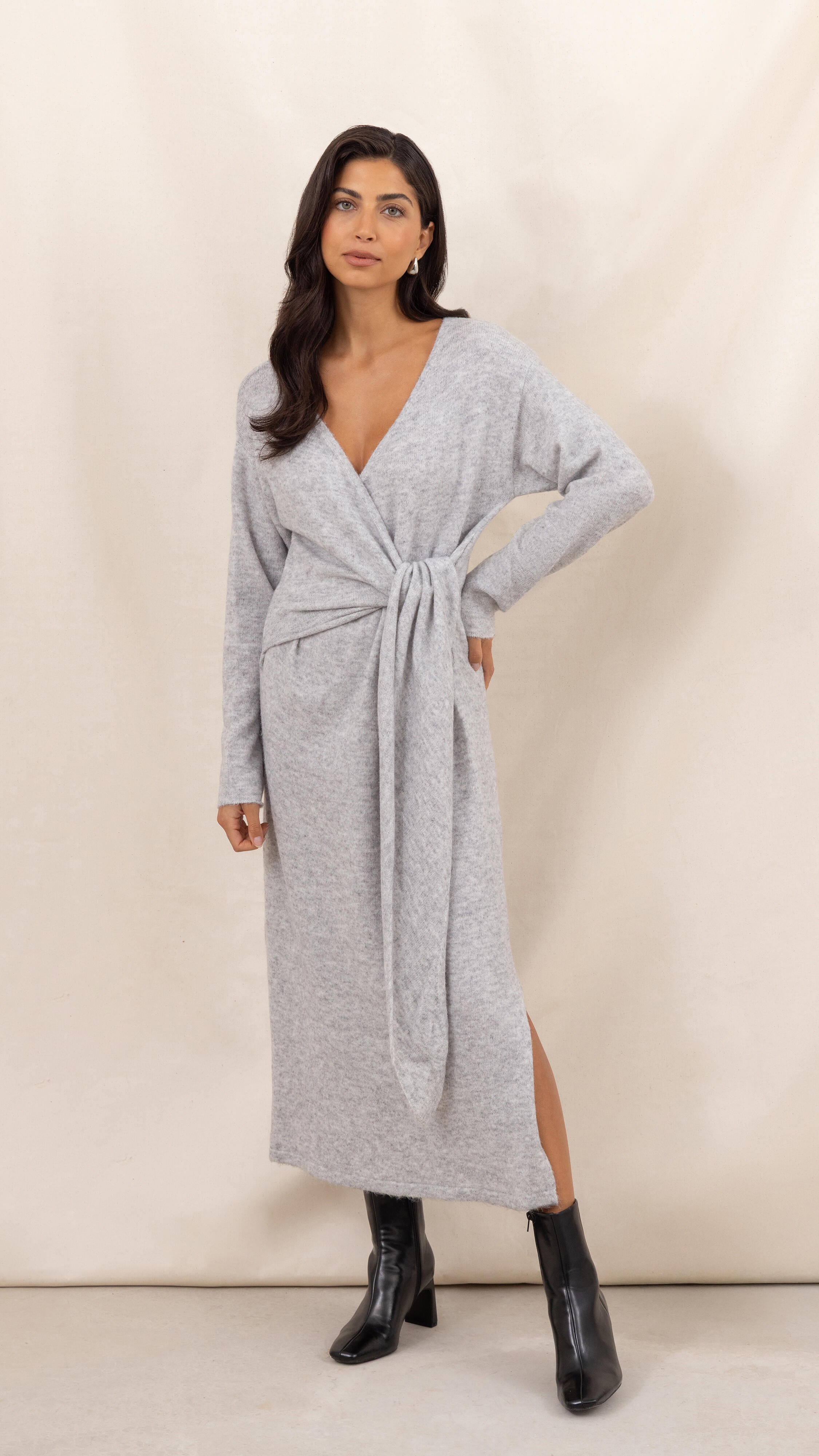 Keira Knit Wrap Dress - Cloud Grey
