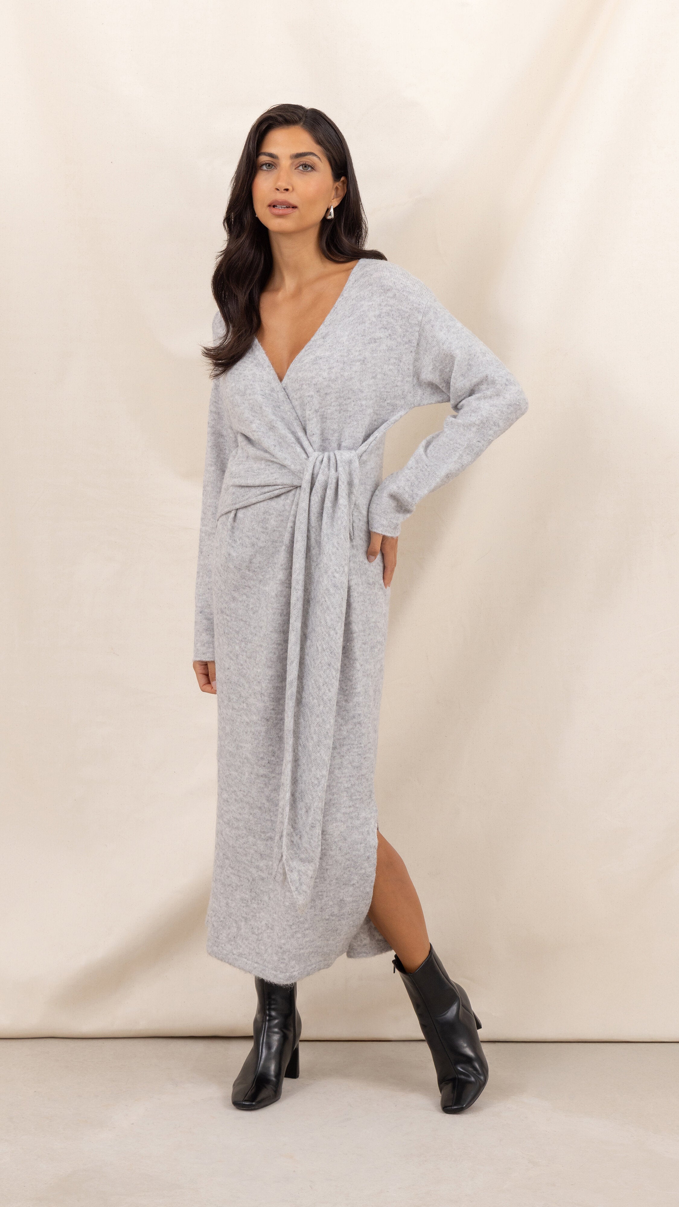 Keira Knit Wrap Dress - Cloud Grey