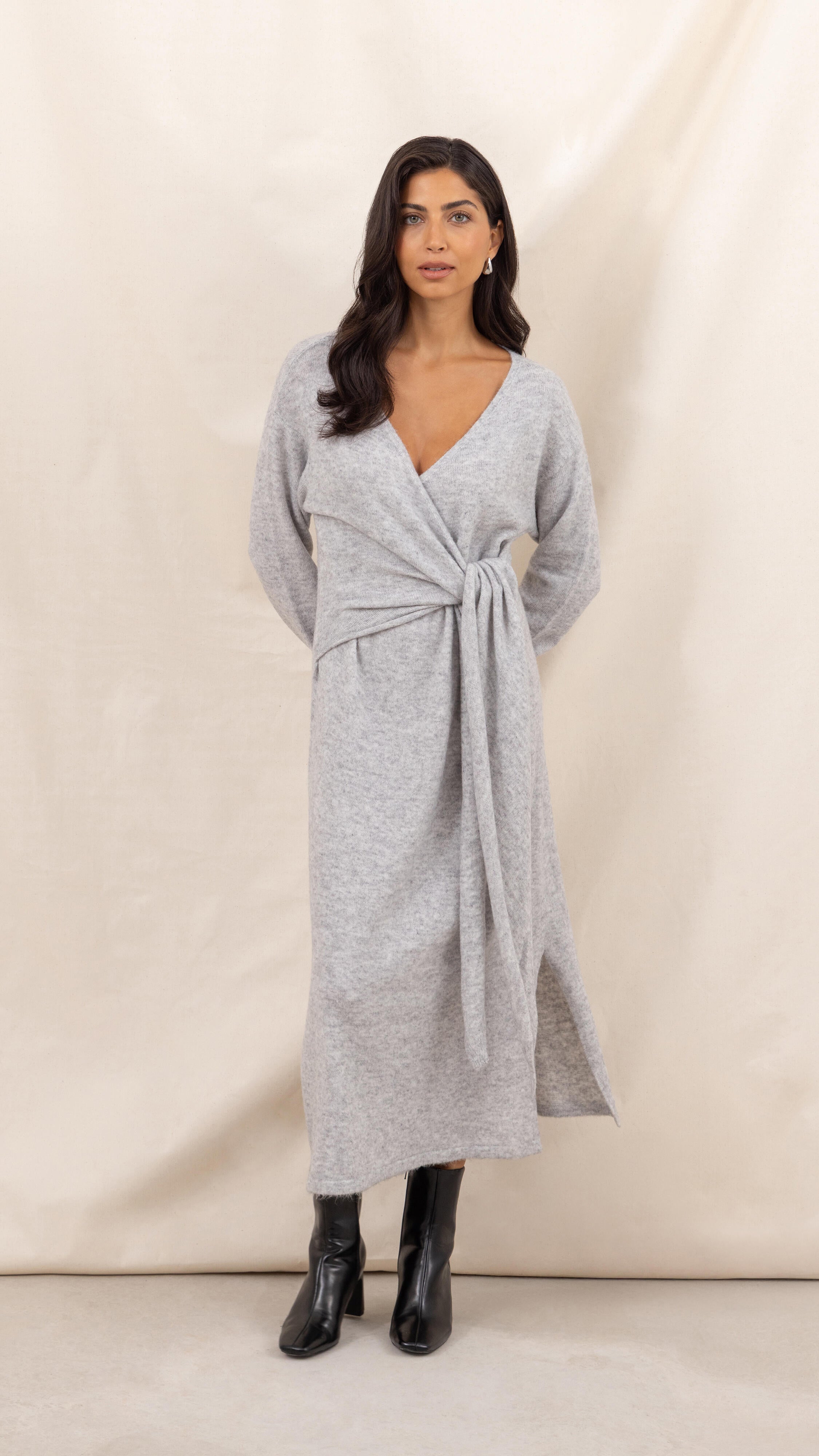 Keira Knit Wrap Dress - Cloud Grey
