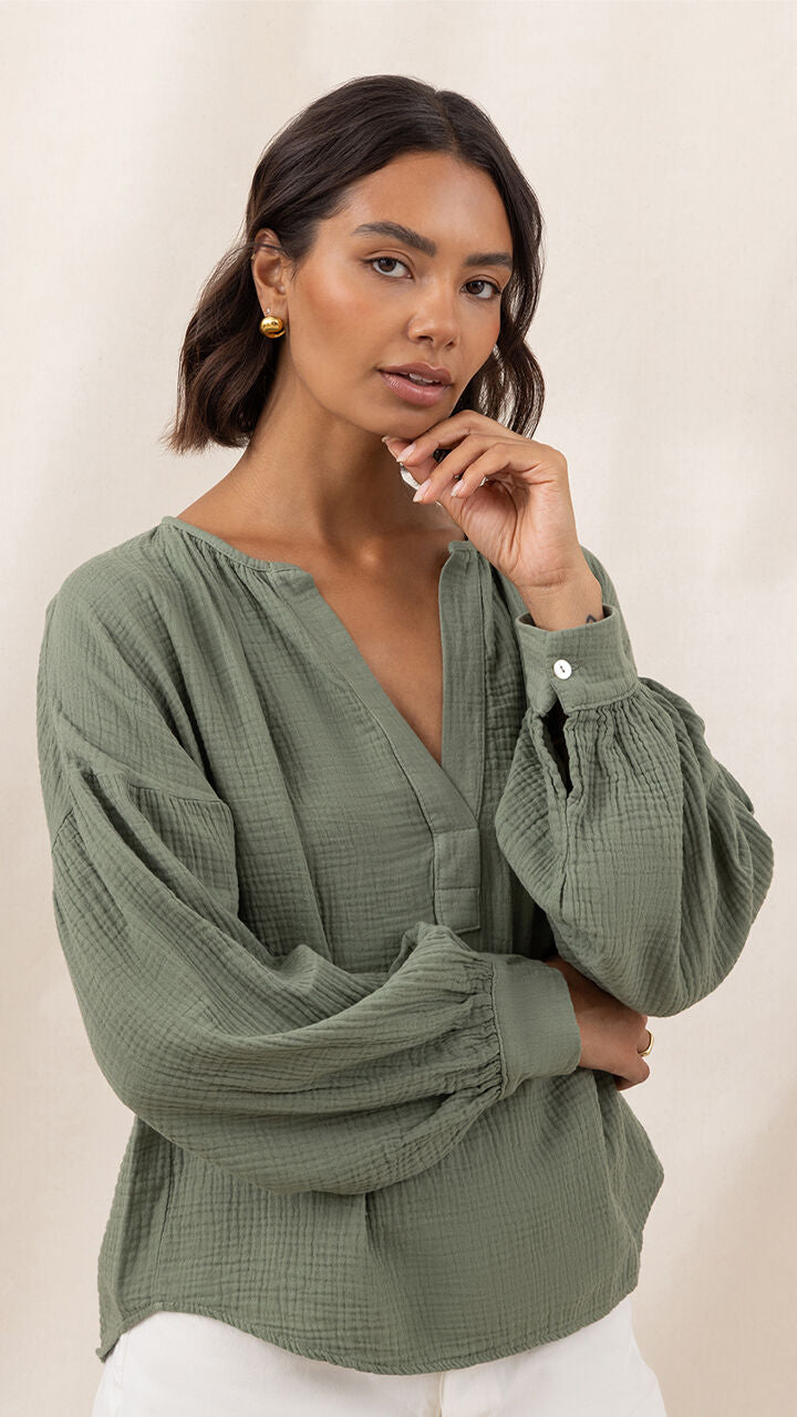 Peach Cotton Shirt - Khaki