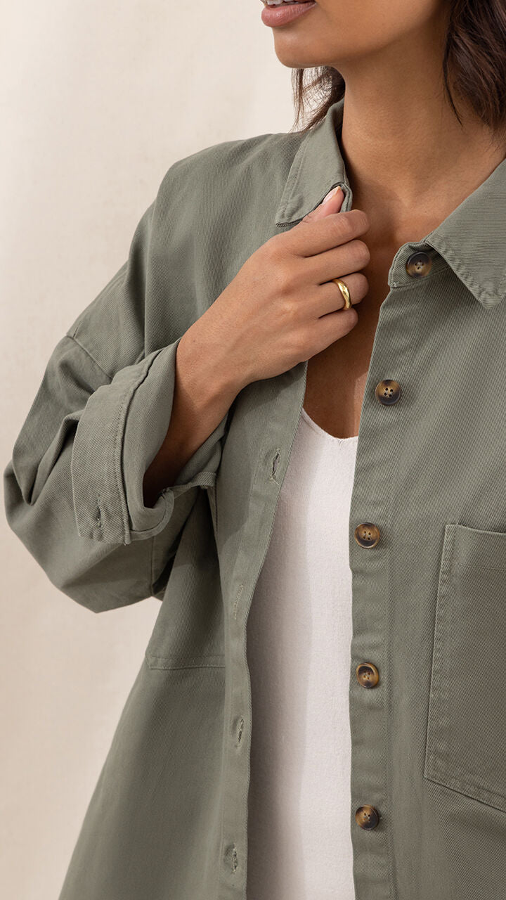 Wyatt Cotton Twill Overshirt - Khaki