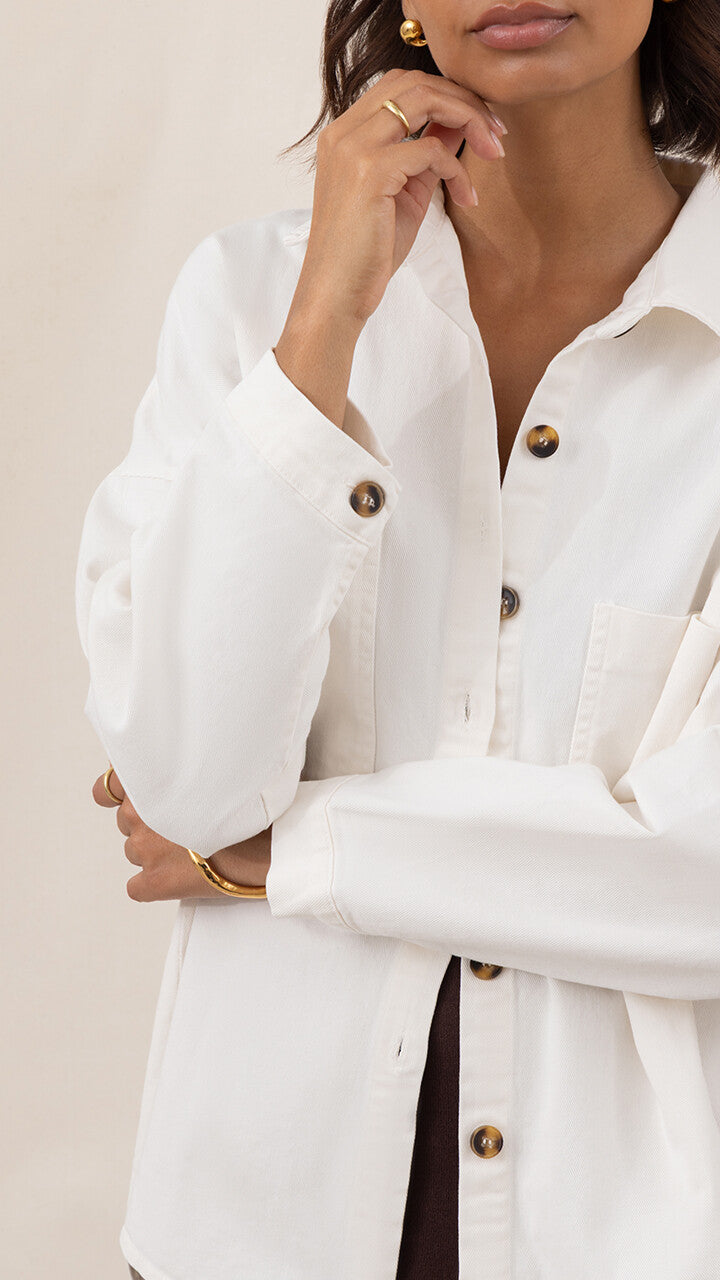 Wyatt Cotton Twill Overshirt - Ecru