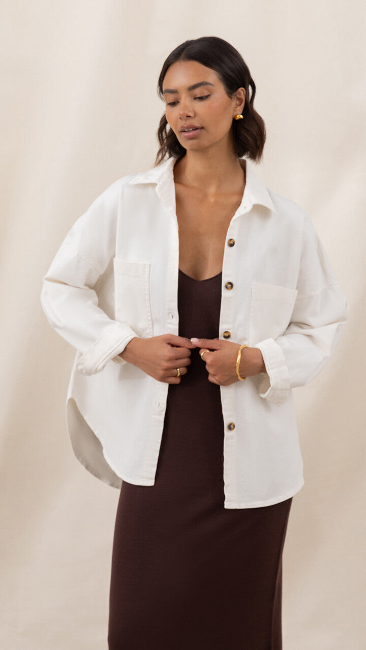 Wyatt Cotton Twill Overshirt - Ecru