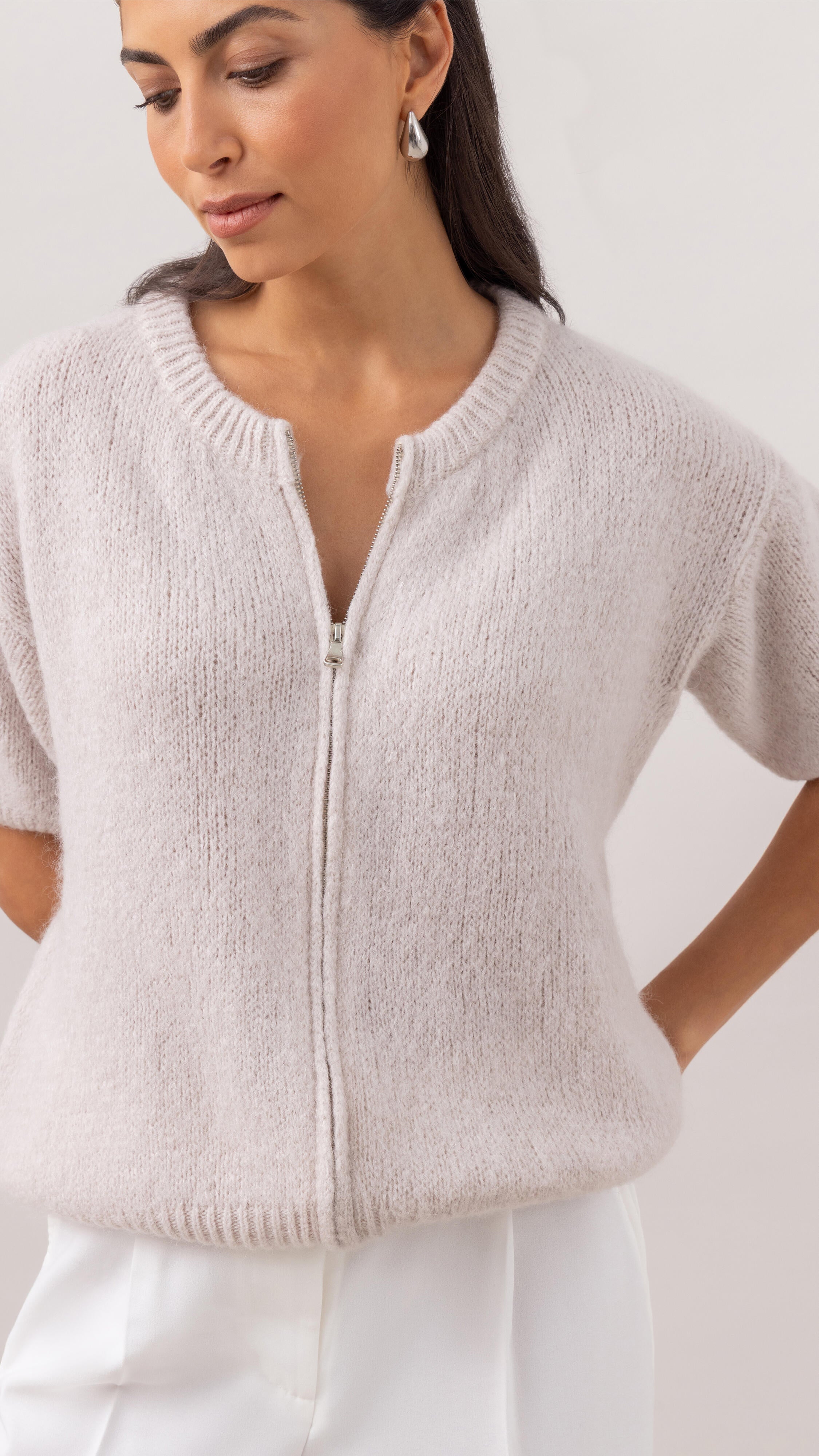 Gabi Zip Cardigan - Ivory