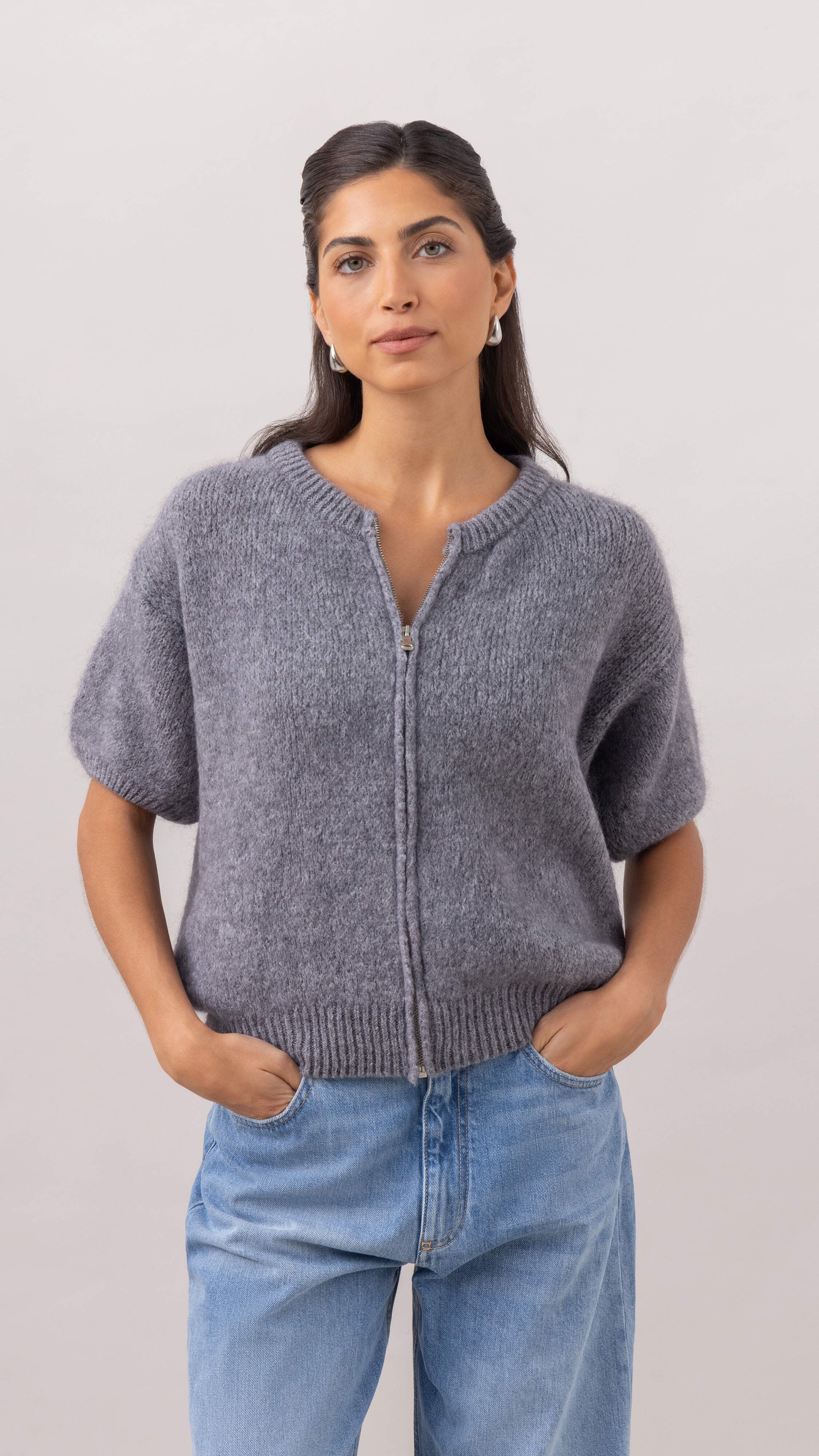 Gabi Zip Cardigan - Grey