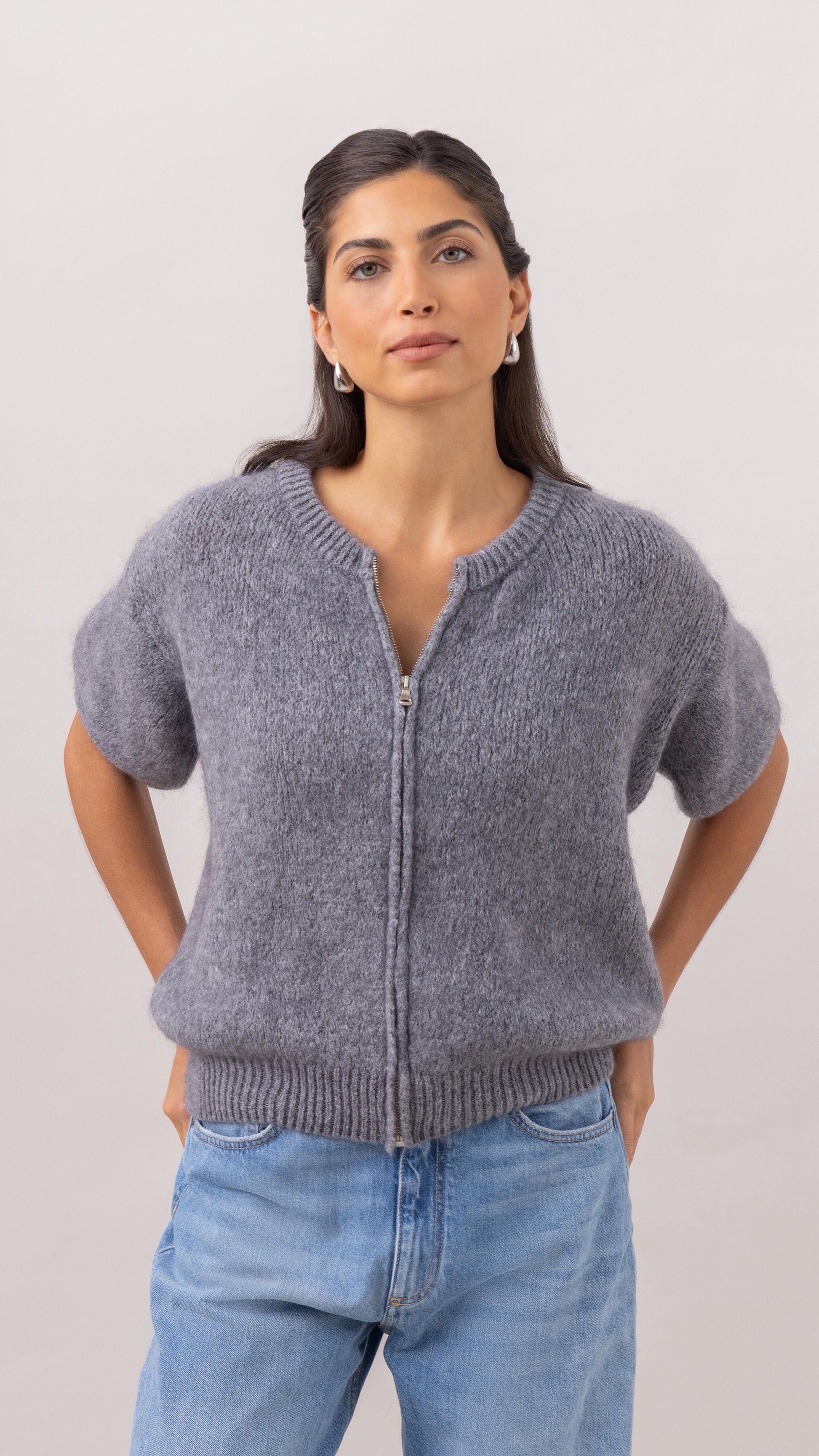 Gabi Zip Cardigan - Grey
