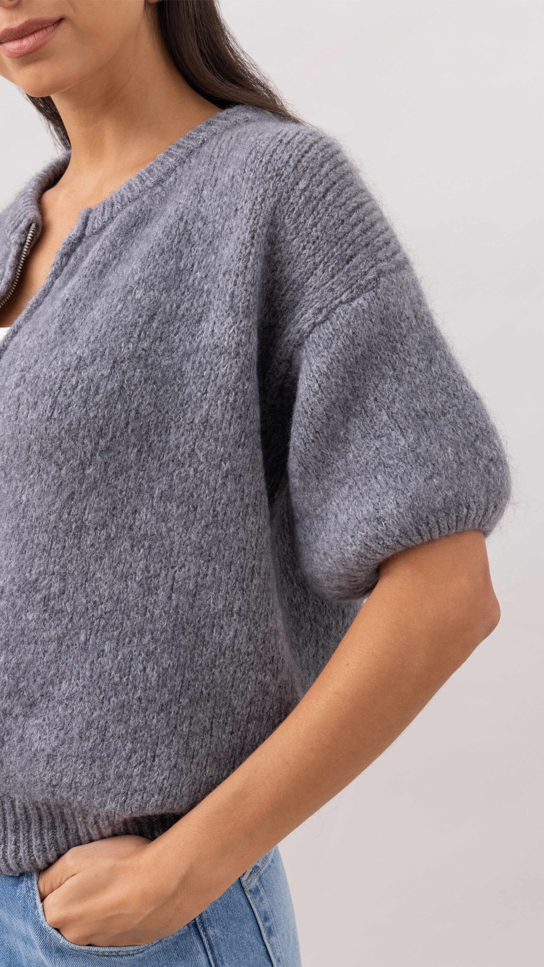 Gabi Zip Cardigan - Grey