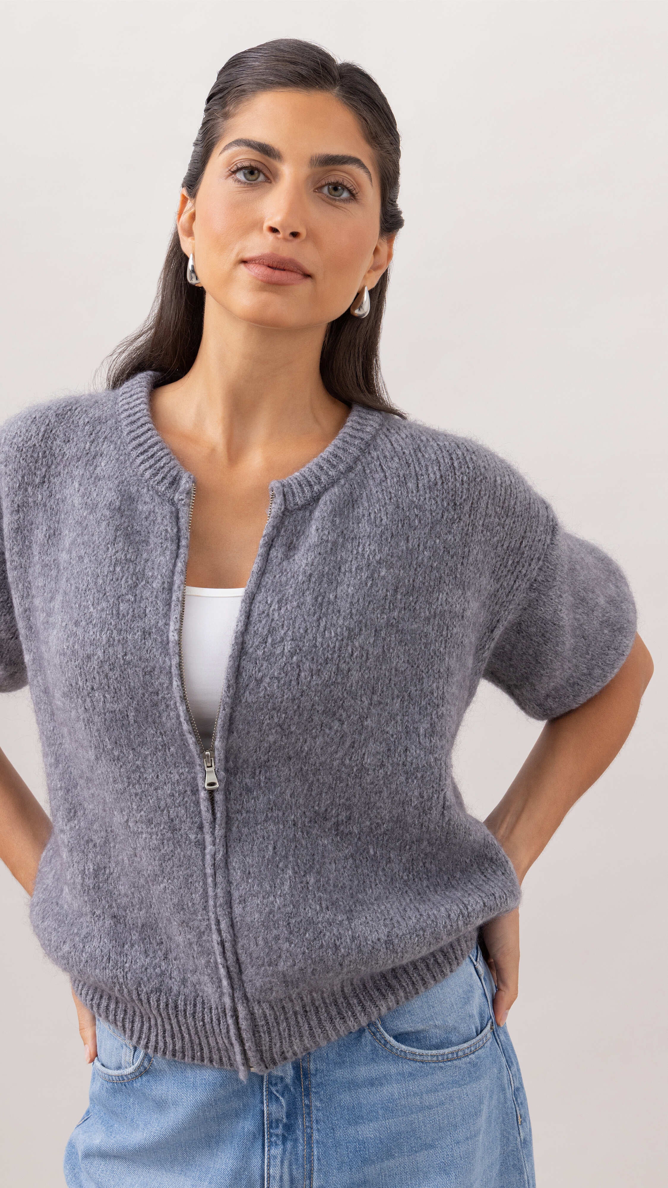 Gabi Zip Cardigan - Grey