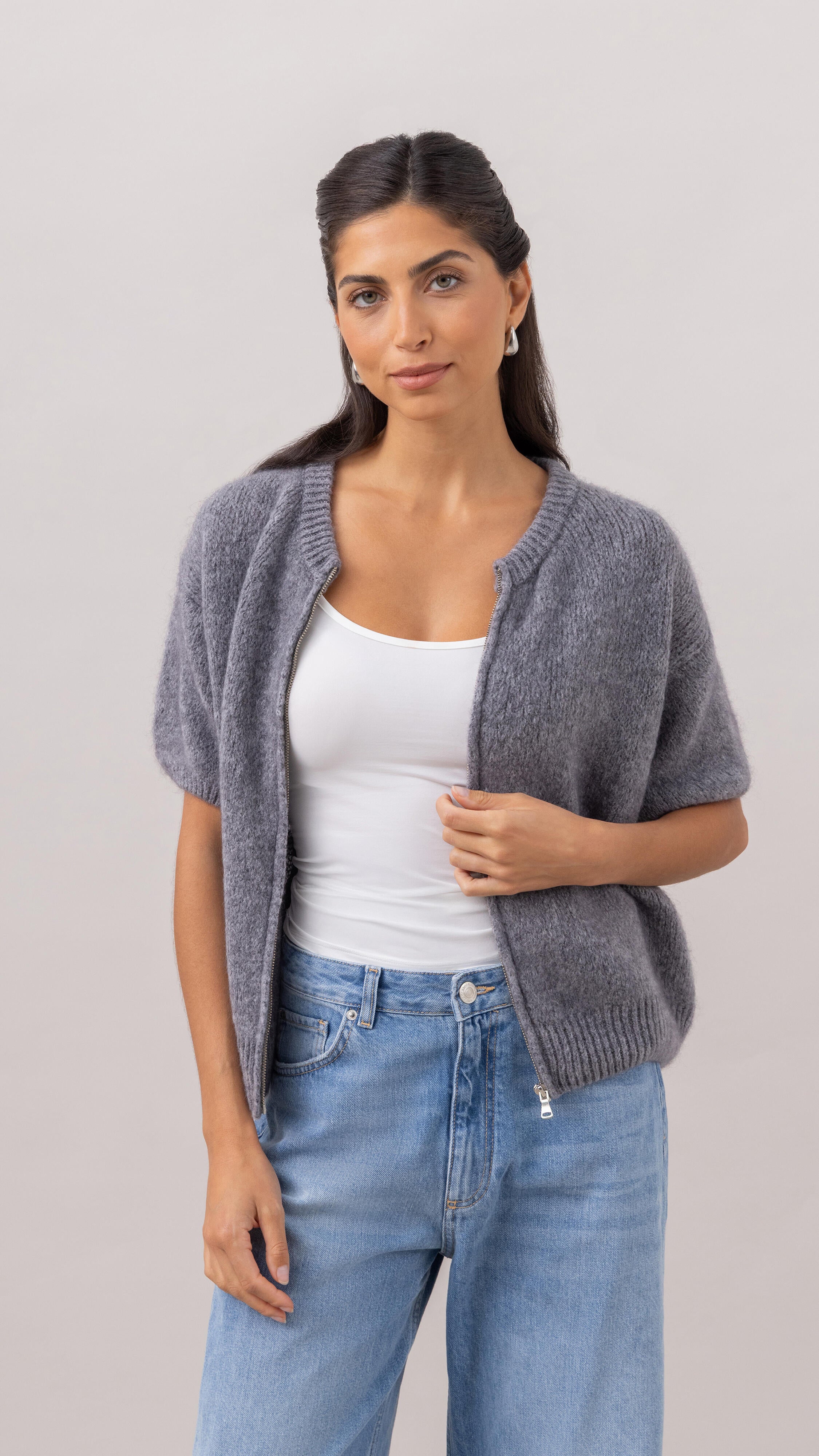 Gabi Zip Cardigan - Grey