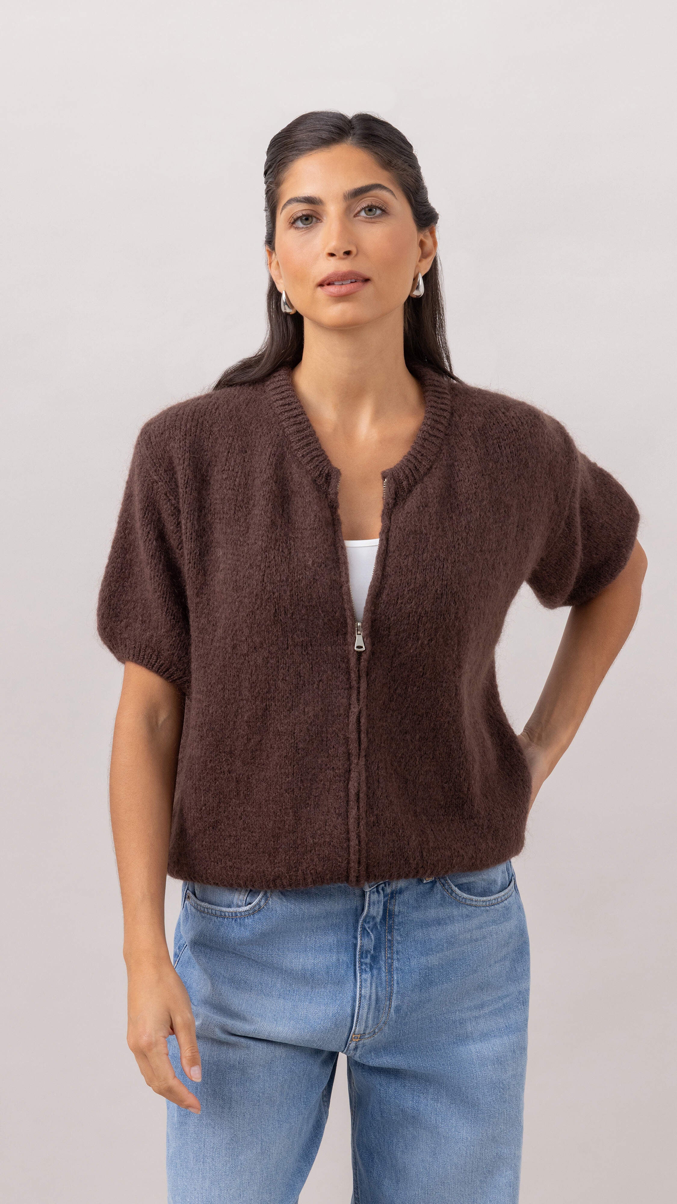 Gabi Zip Cardigan - Espresso