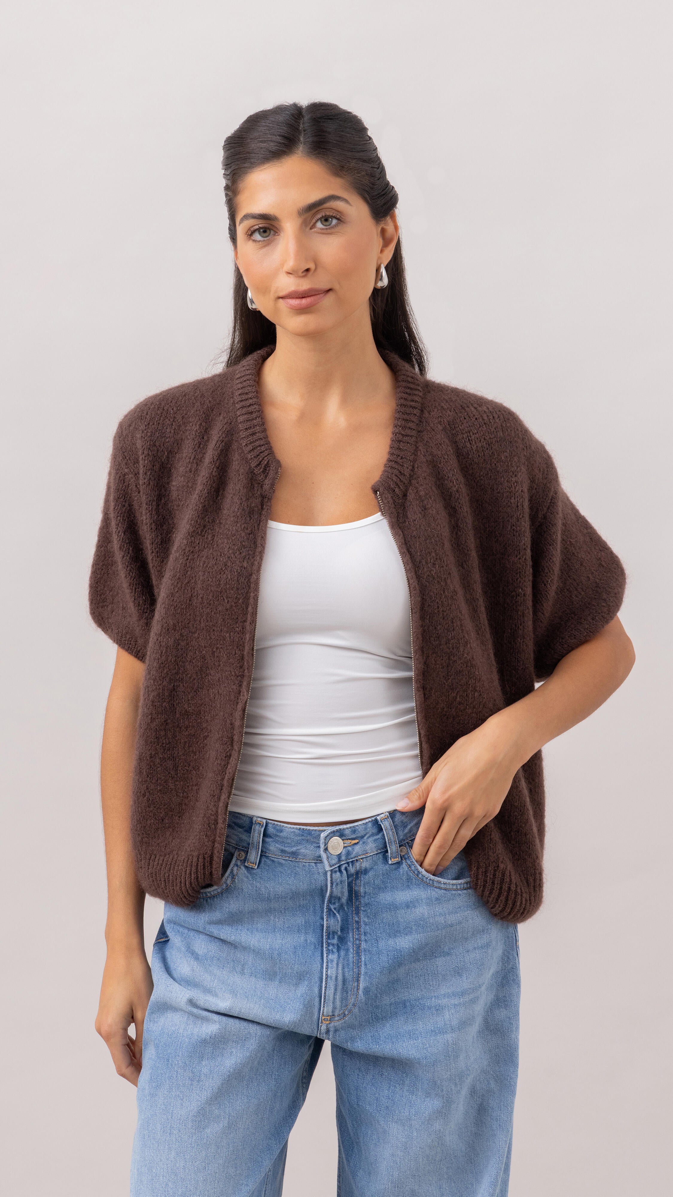 Gabi Zip Cardigan - Espresso