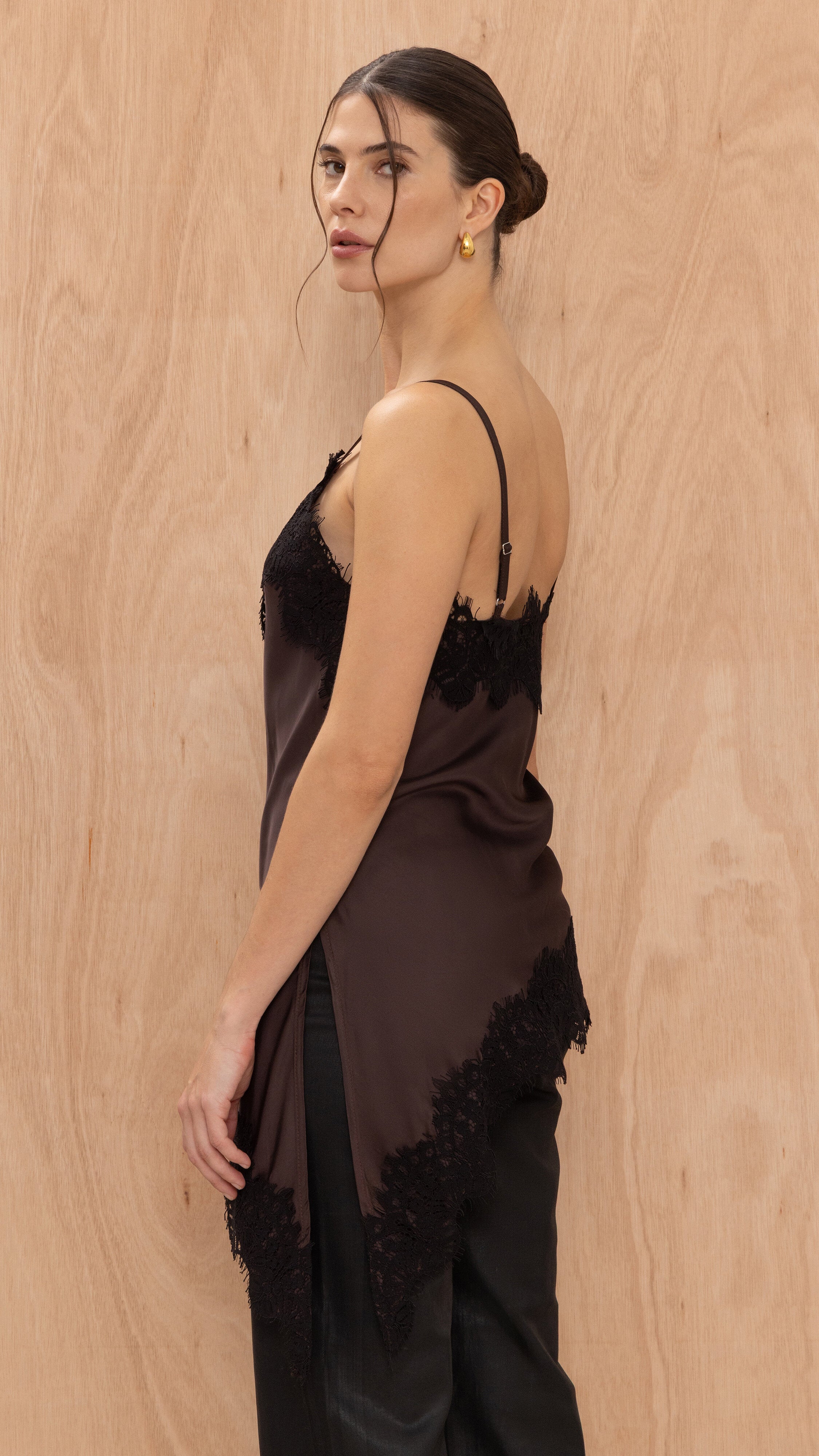 Blake Contrast Lace Camisole - Chocolate