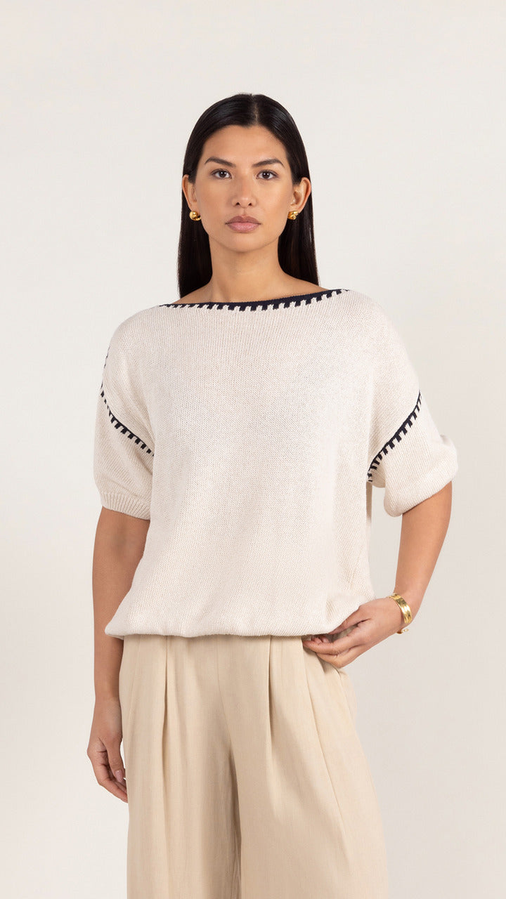 Billie Short Sleeve Cotton Knit - Ecru