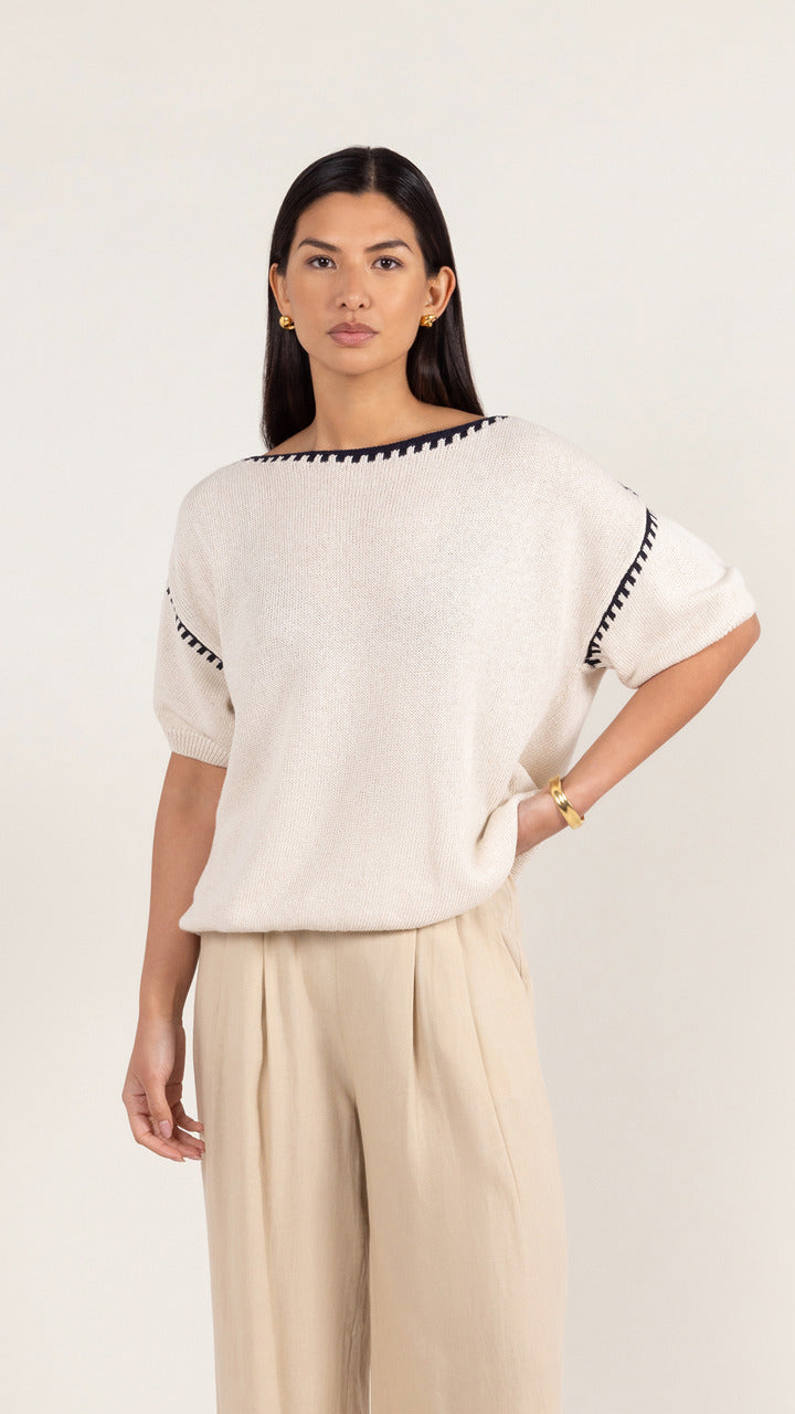 Billie Short Sleeve Cotton Knit - Ecru