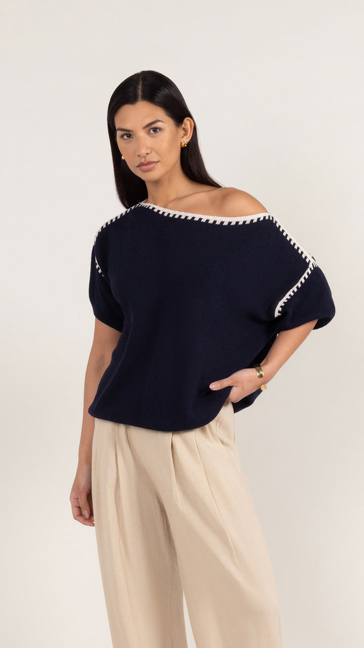 Billie Short Sleeve Cotton Knit - Deep Blue