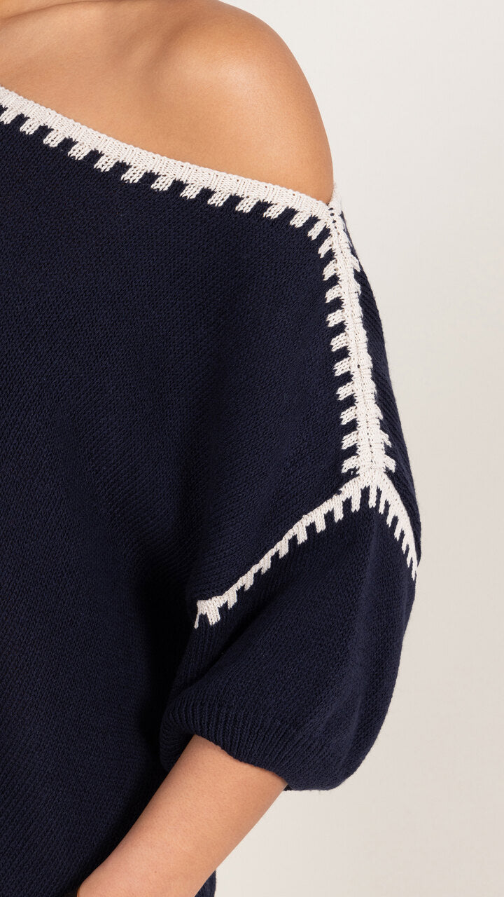 Billie Short Sleeve Cotton Knit - Deep Blue