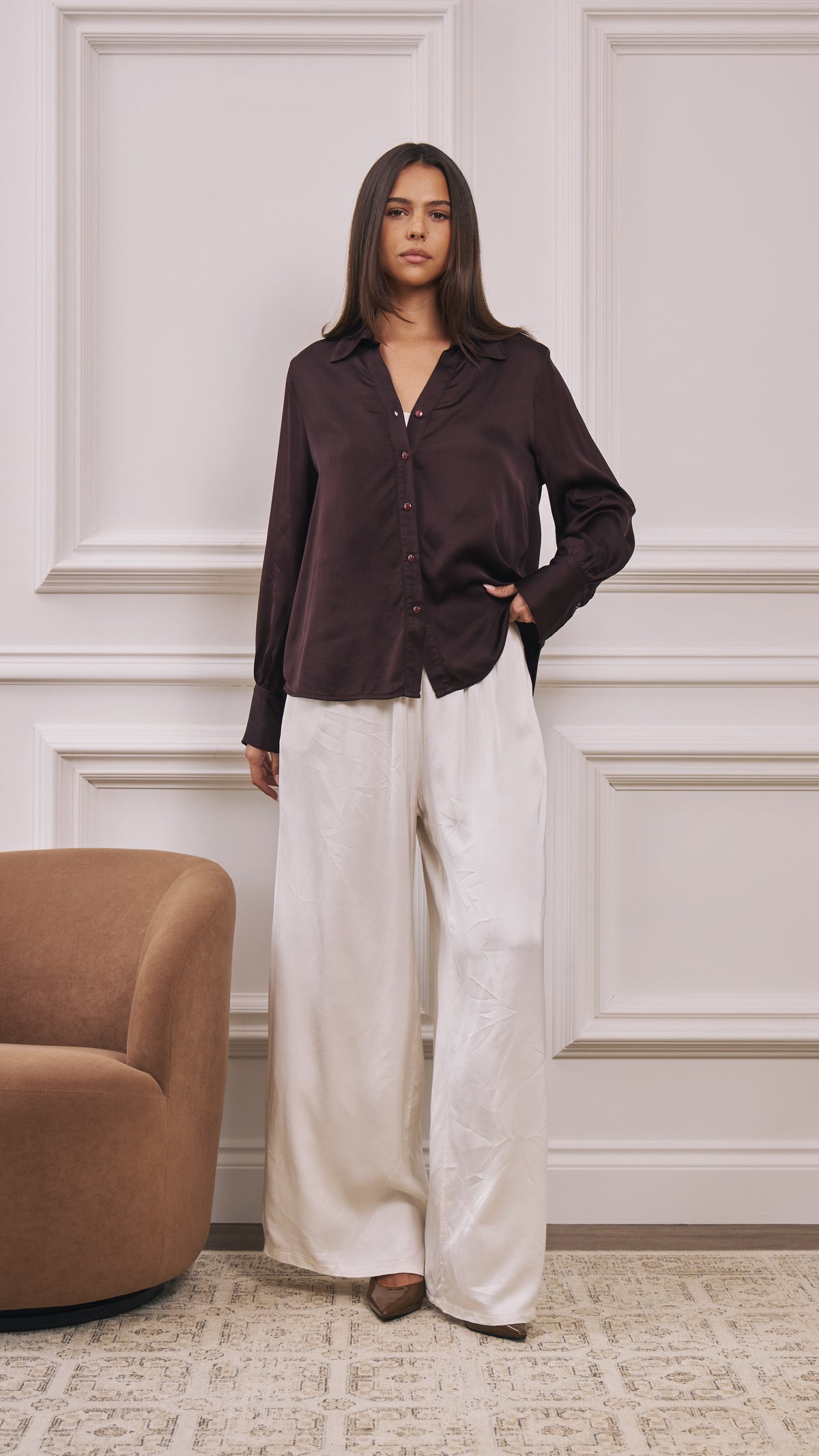 Raye Satin Shirt - Dark Plum
