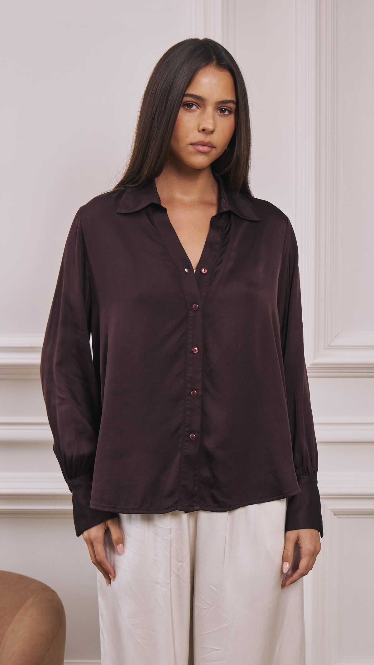 Raye Satin Shirt - Dark Plum