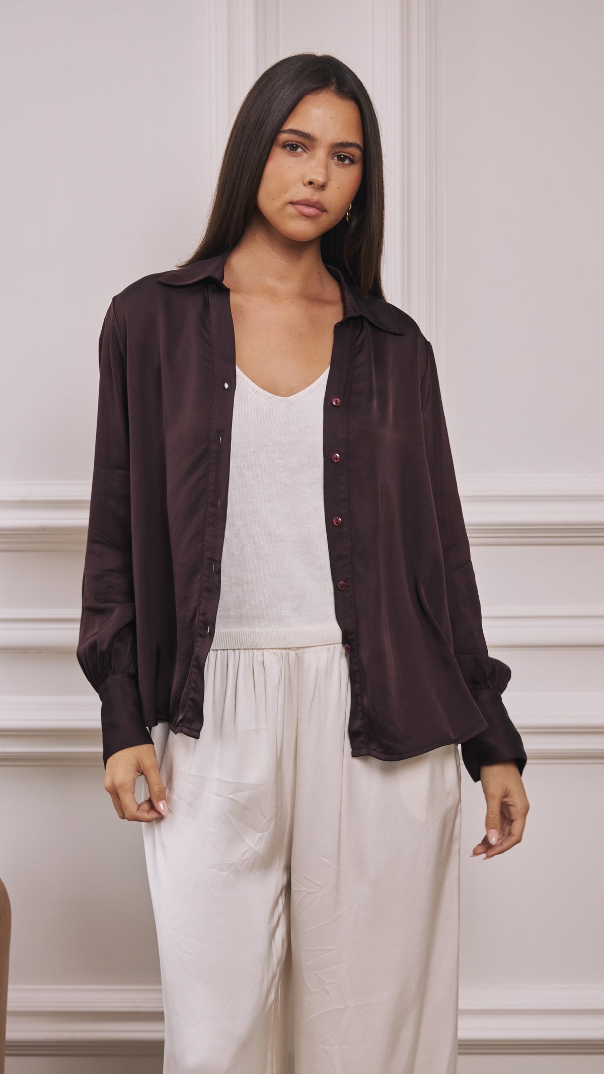 Raye Satin Shirt - Dark Plum