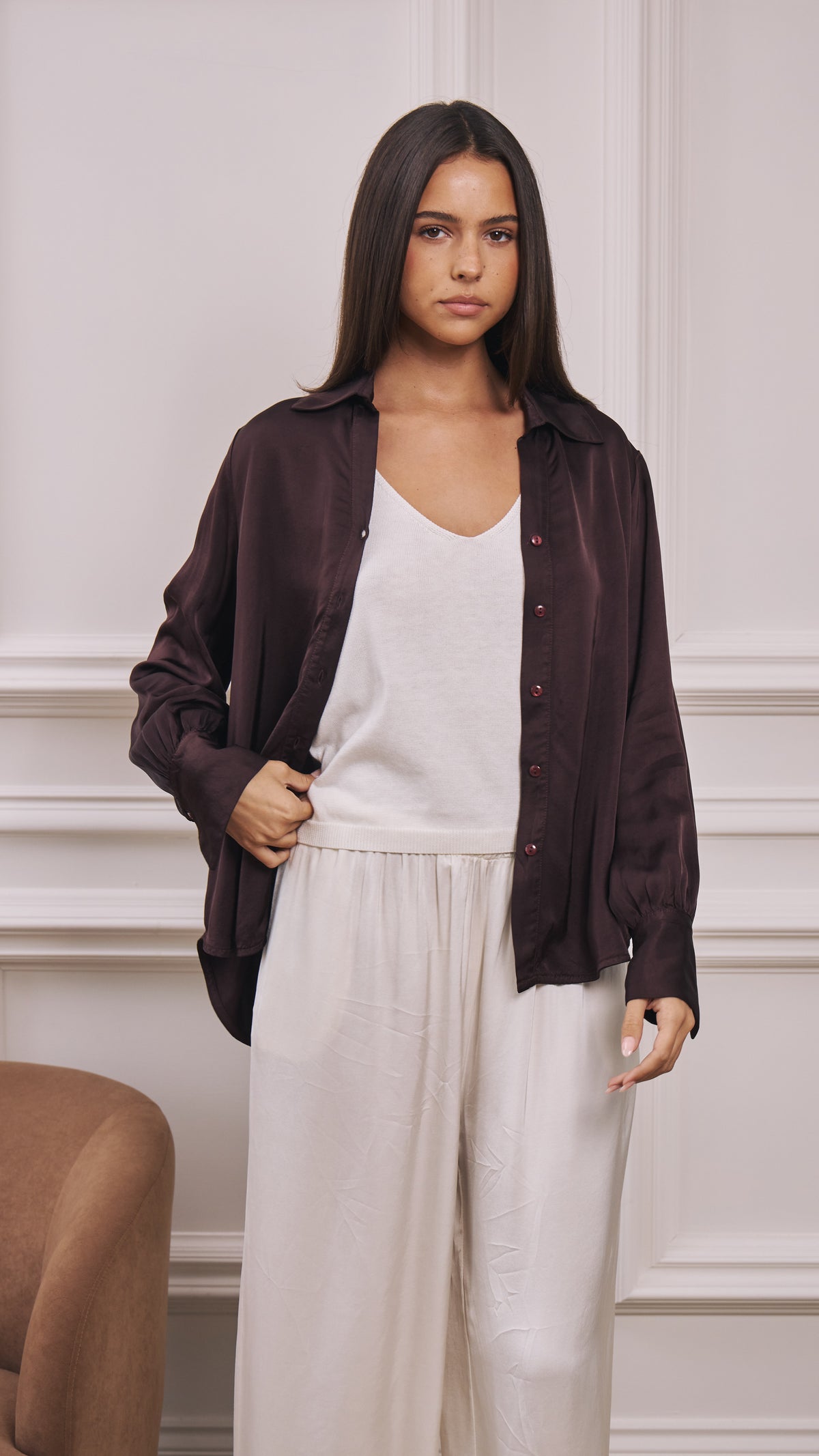Raye Satin Shirt - Dark Plum