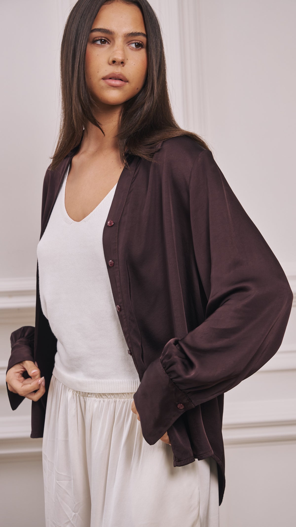 Raye Satin Shirt - Dark Plum
