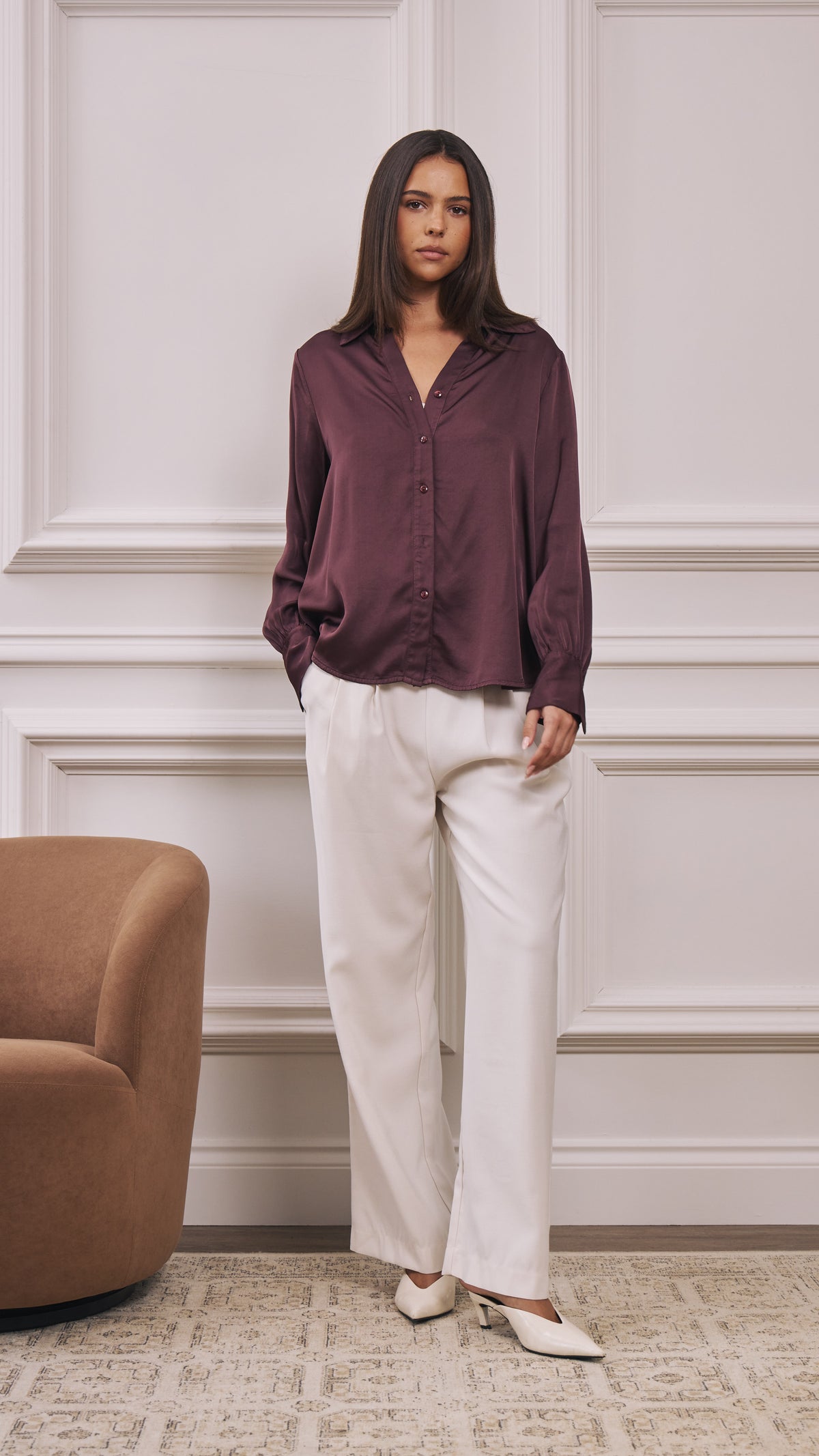 Raye Satin Shirt - Burgundy