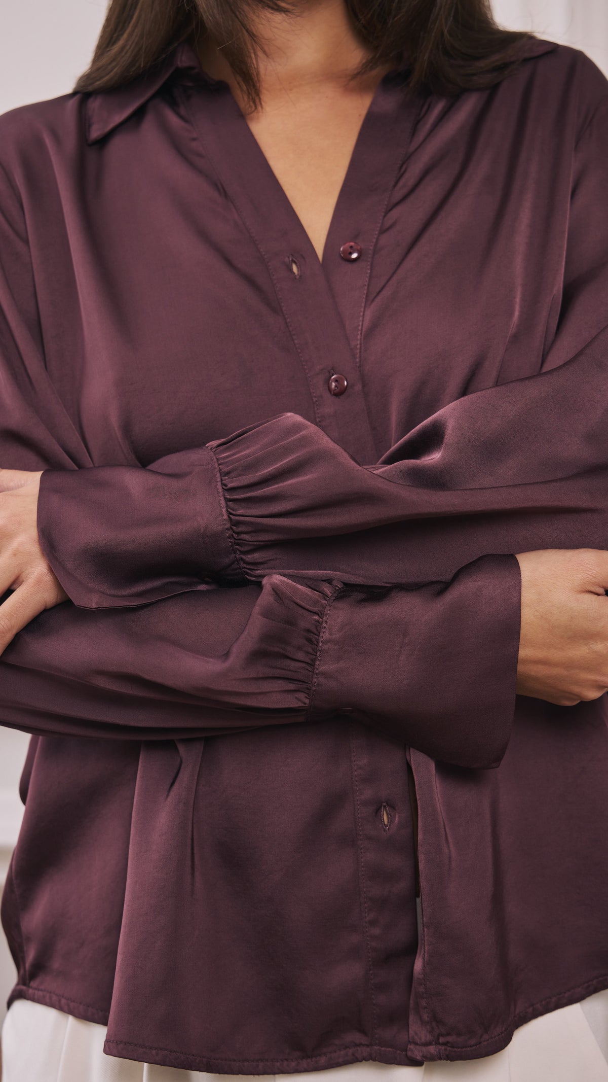 Raye Satin Shirt - Burgundy