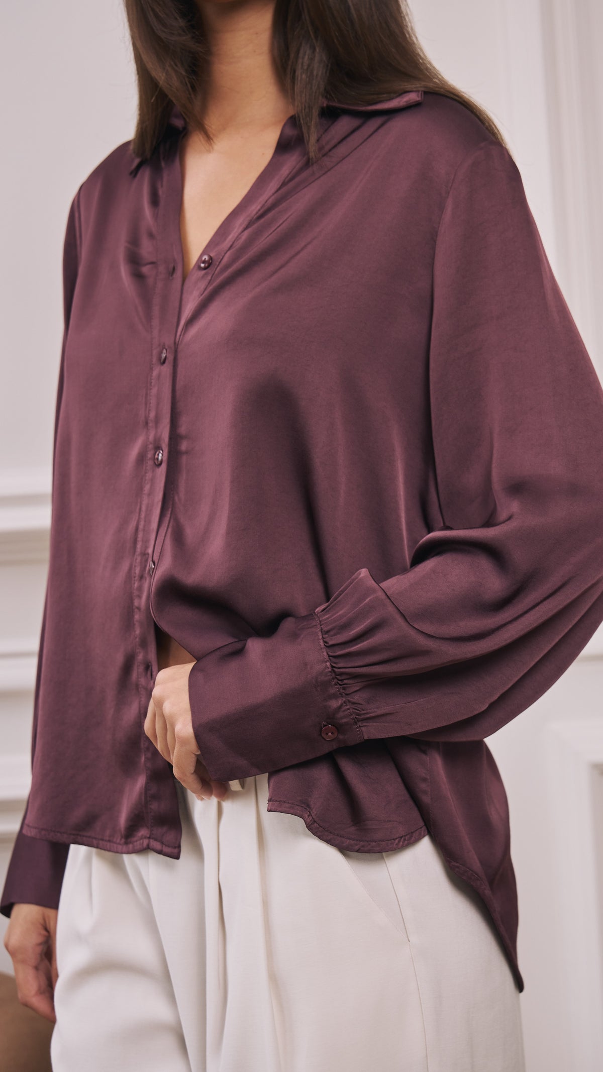 Raye Satin Shirt - Burgundy