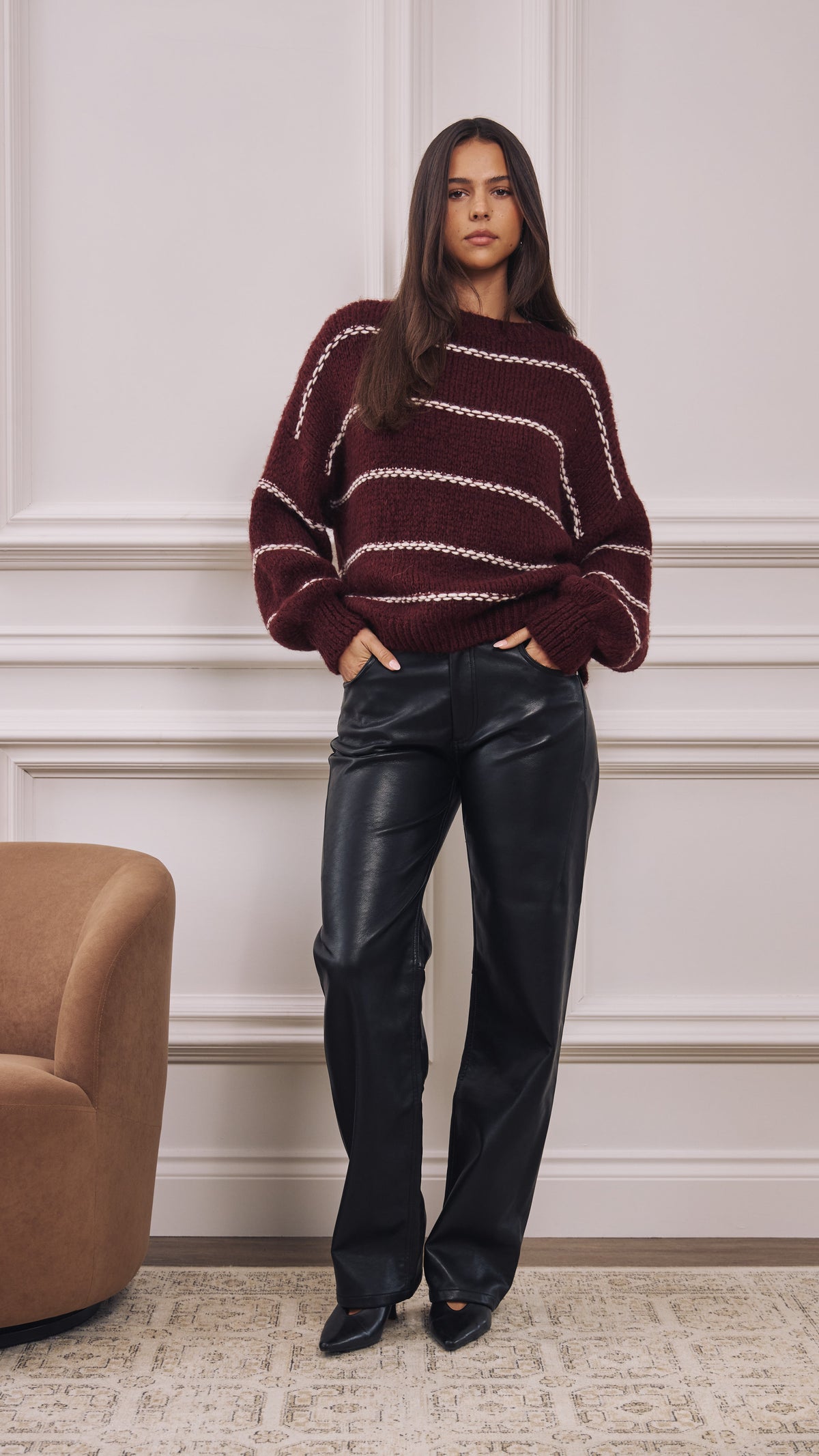 Luana Striped Jumper - Burgundy