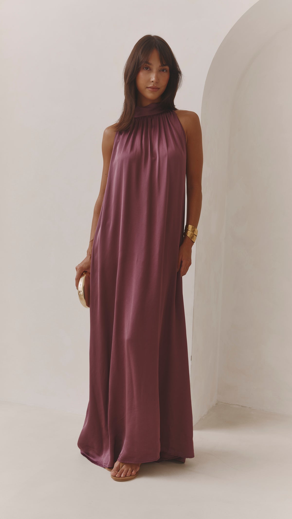 Everly Column Satin Dress - Burgundy