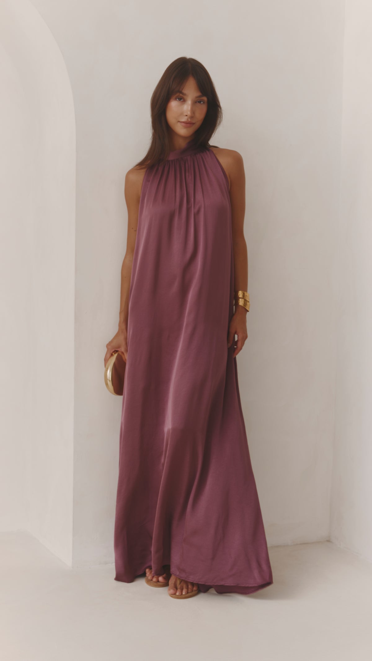 Everly Column Satin Dress - Burgundy