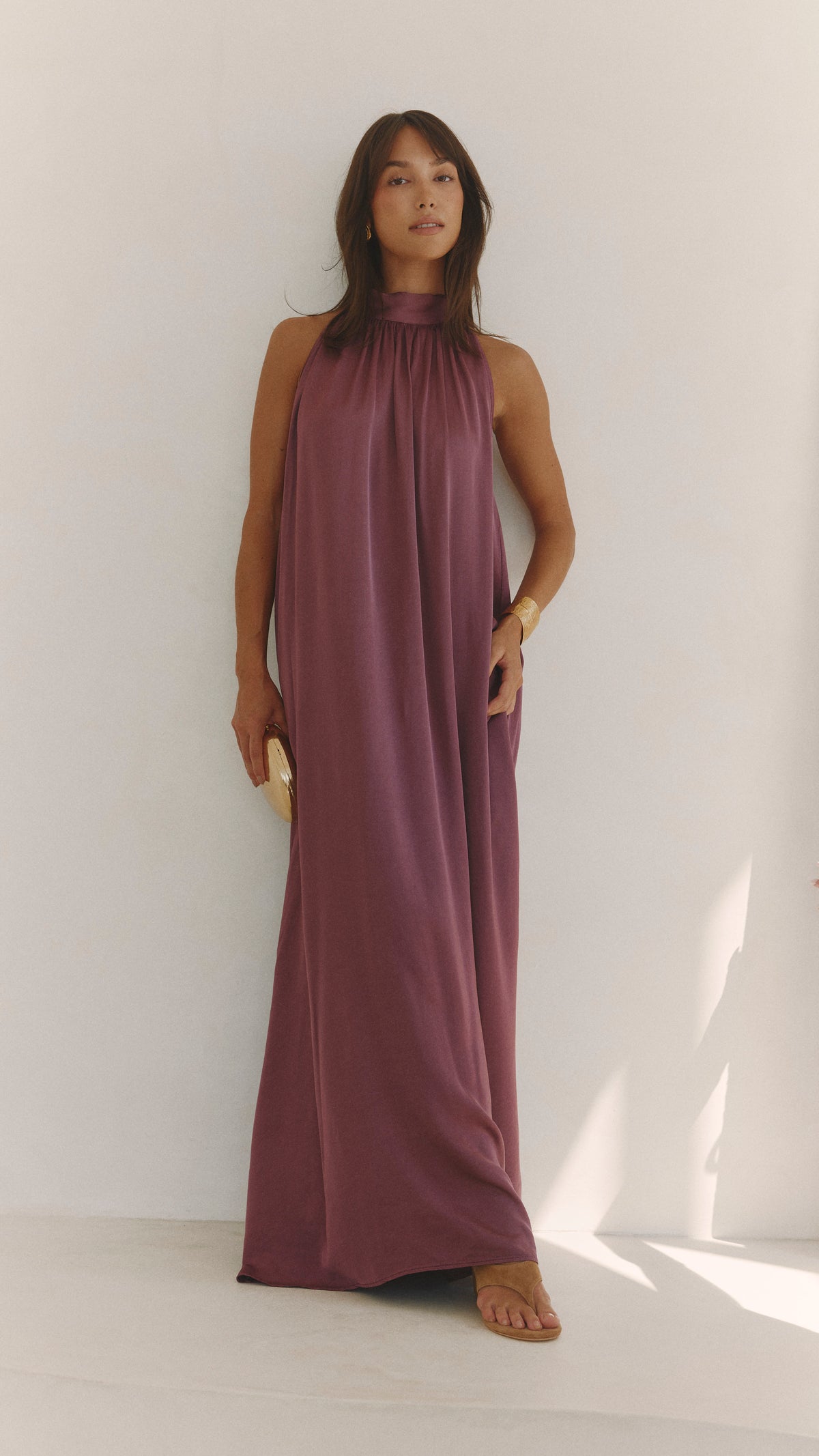 Everly Column Satin Dress - Burgundy