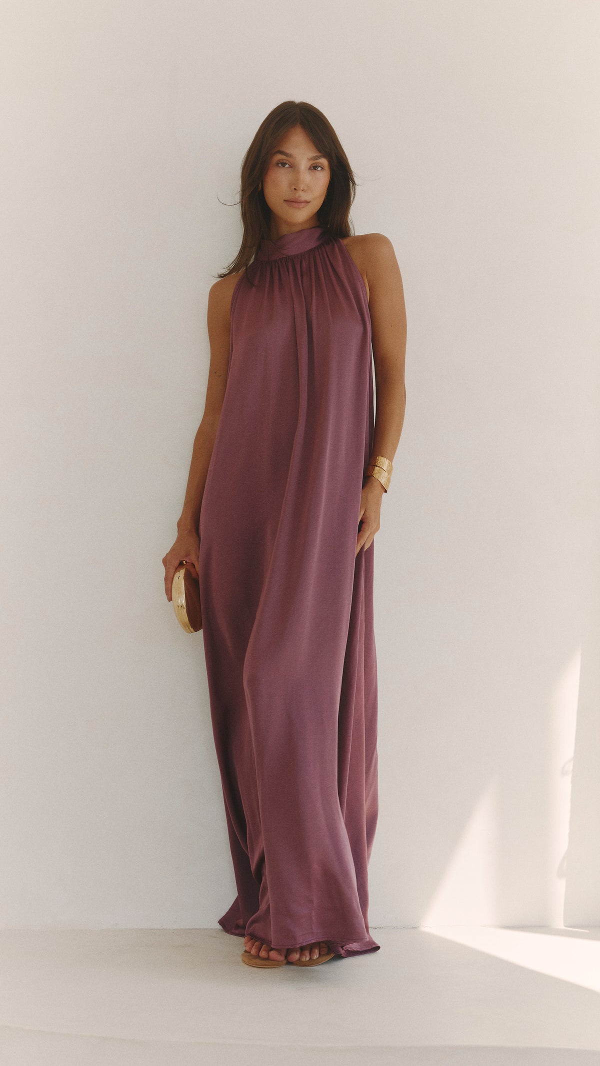 Everly Column Satin Dress - Burgundy