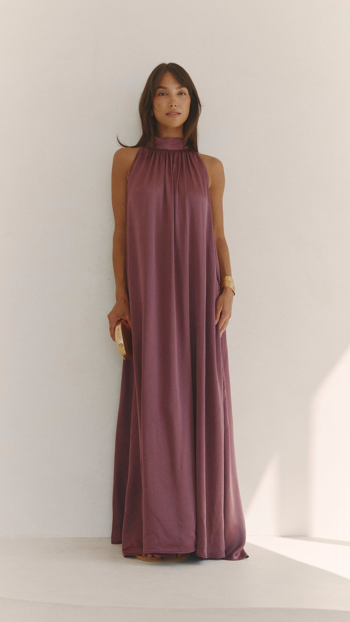 Everly Column Satin Dress - Burgundy