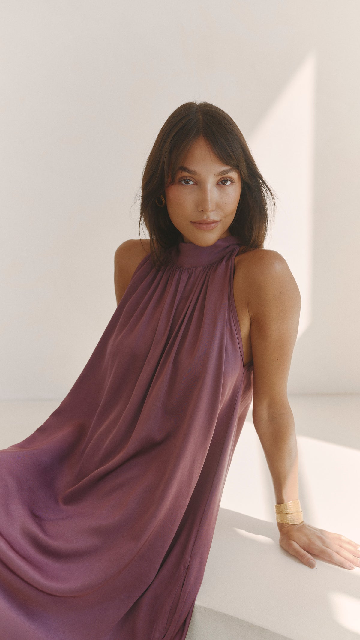 Everly Column Satin Dress - Burgundy