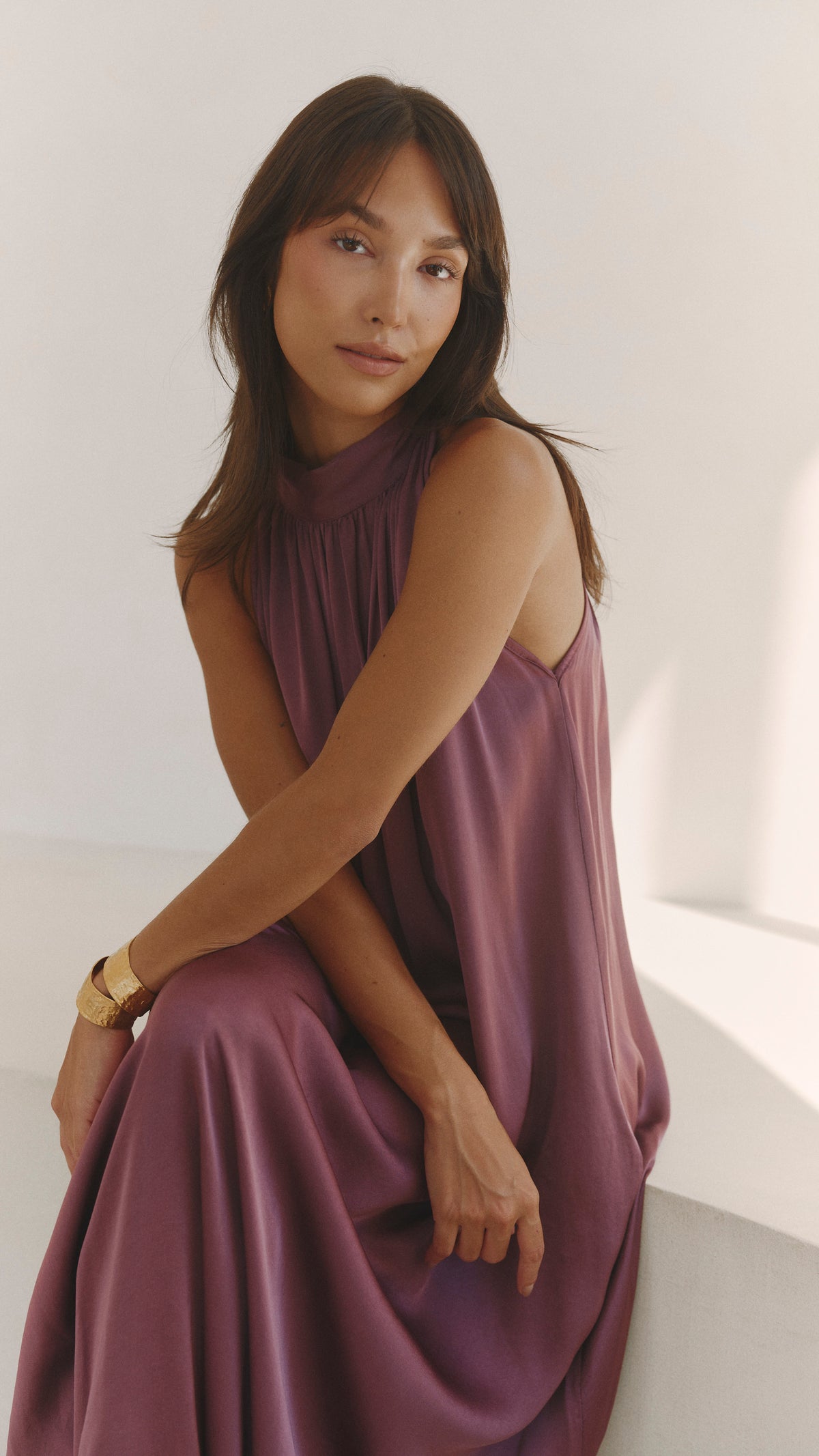Everly Column Satin Dress - Burgundy