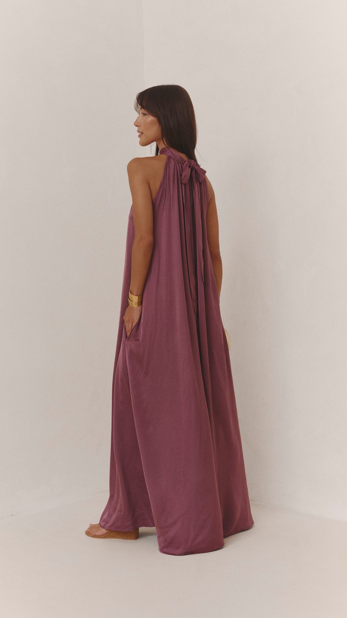 Everly Column Satin Dress - Burgundy