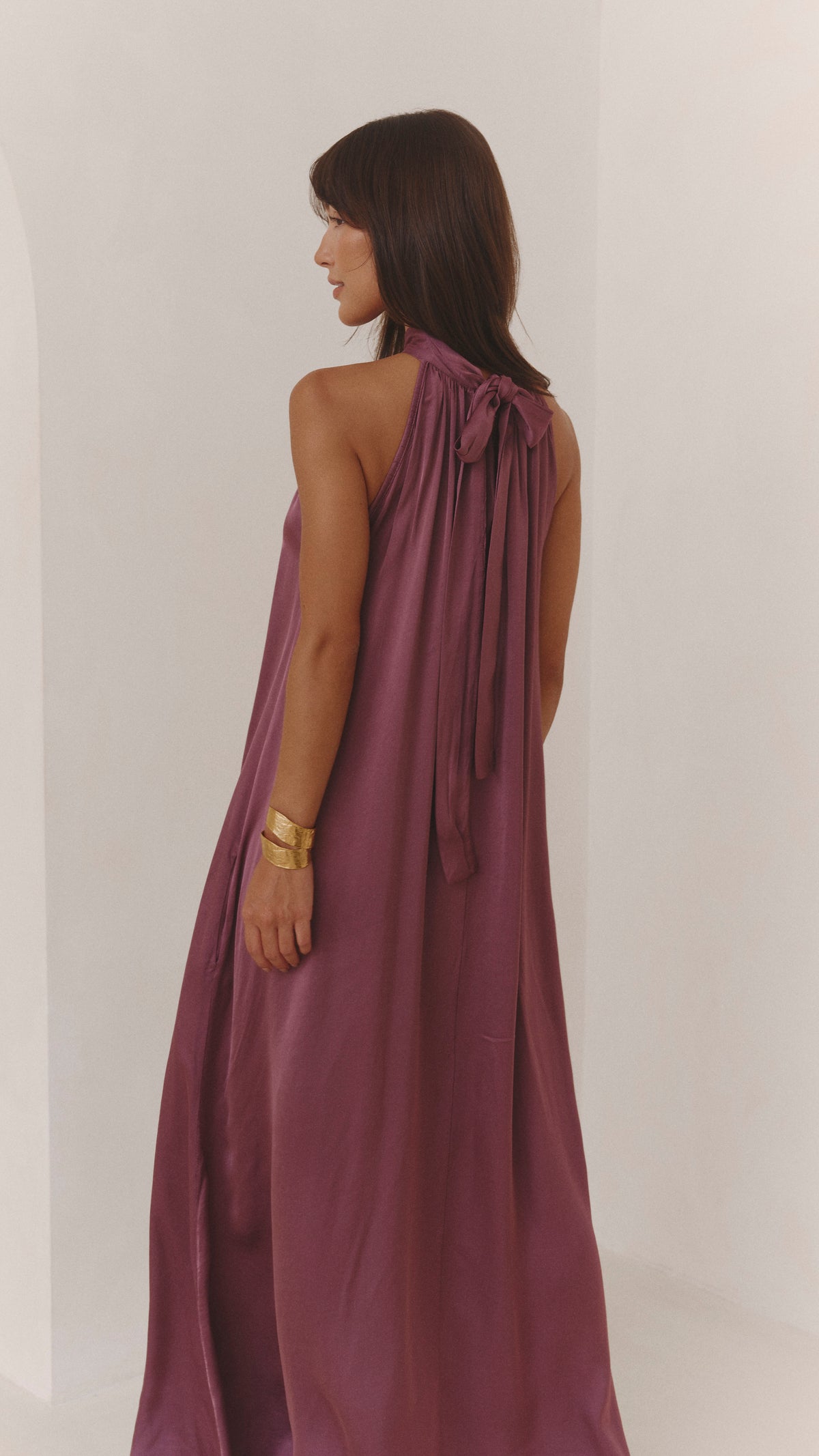 Everly Column Satin Dress - Burgundy