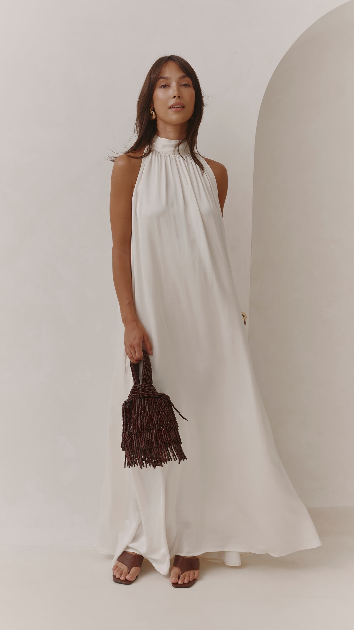 Everly Column Satin Dress - Oyster