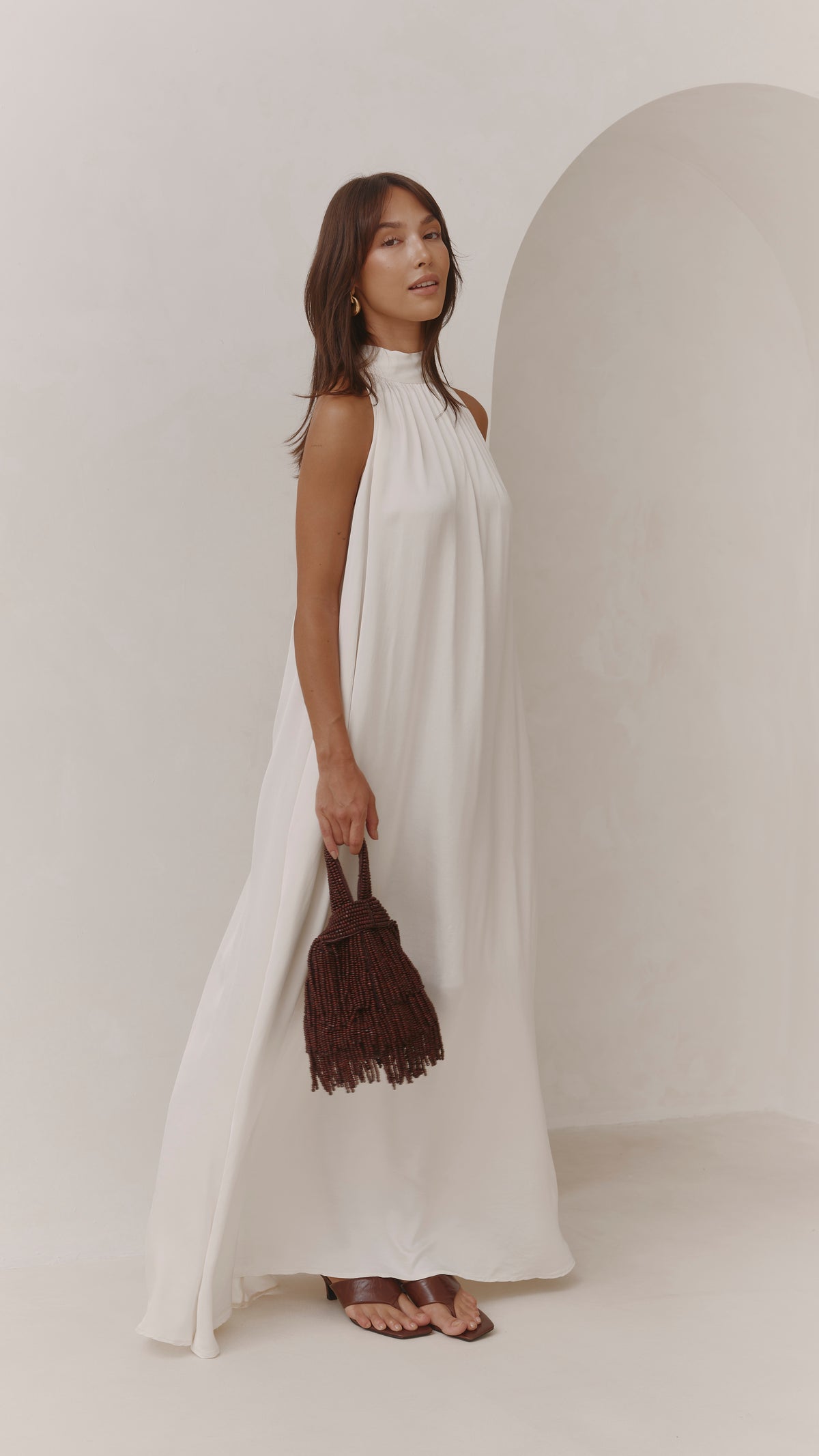 Everly Column Satin Dress - Oyster