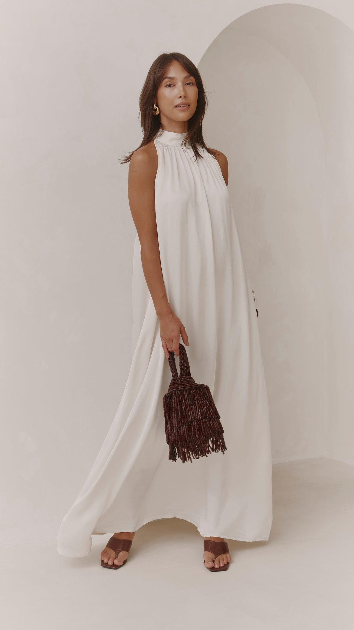 Everly Column Satin Dress - Oyster